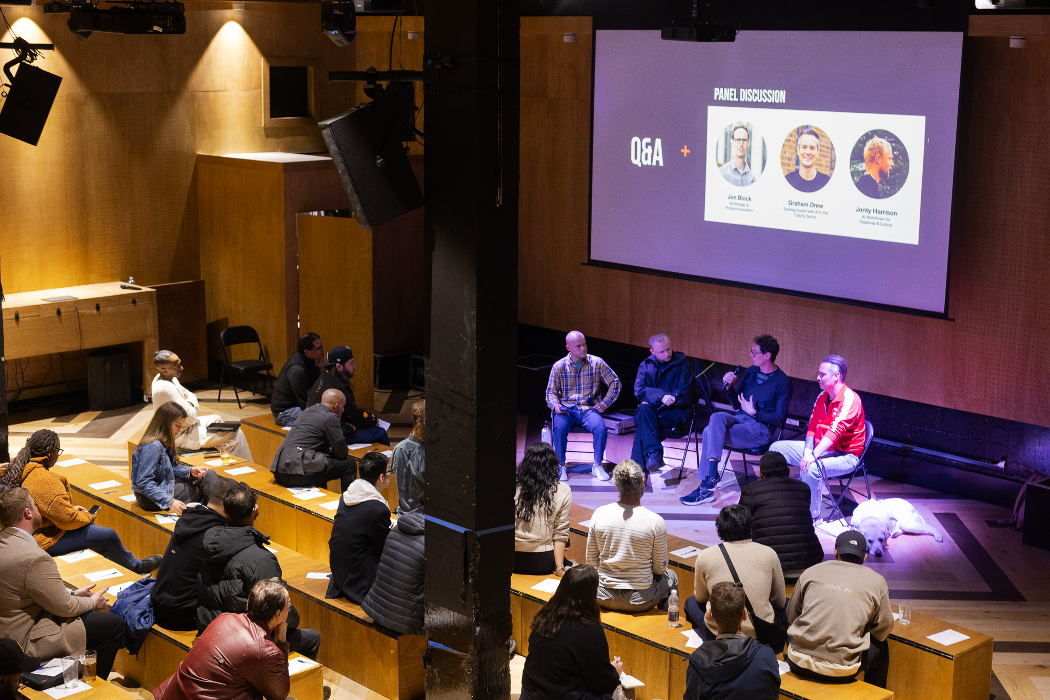 Panel discussion at 90 Hideout, Hackney Wick, featuring diverse speakers and audience engagement.