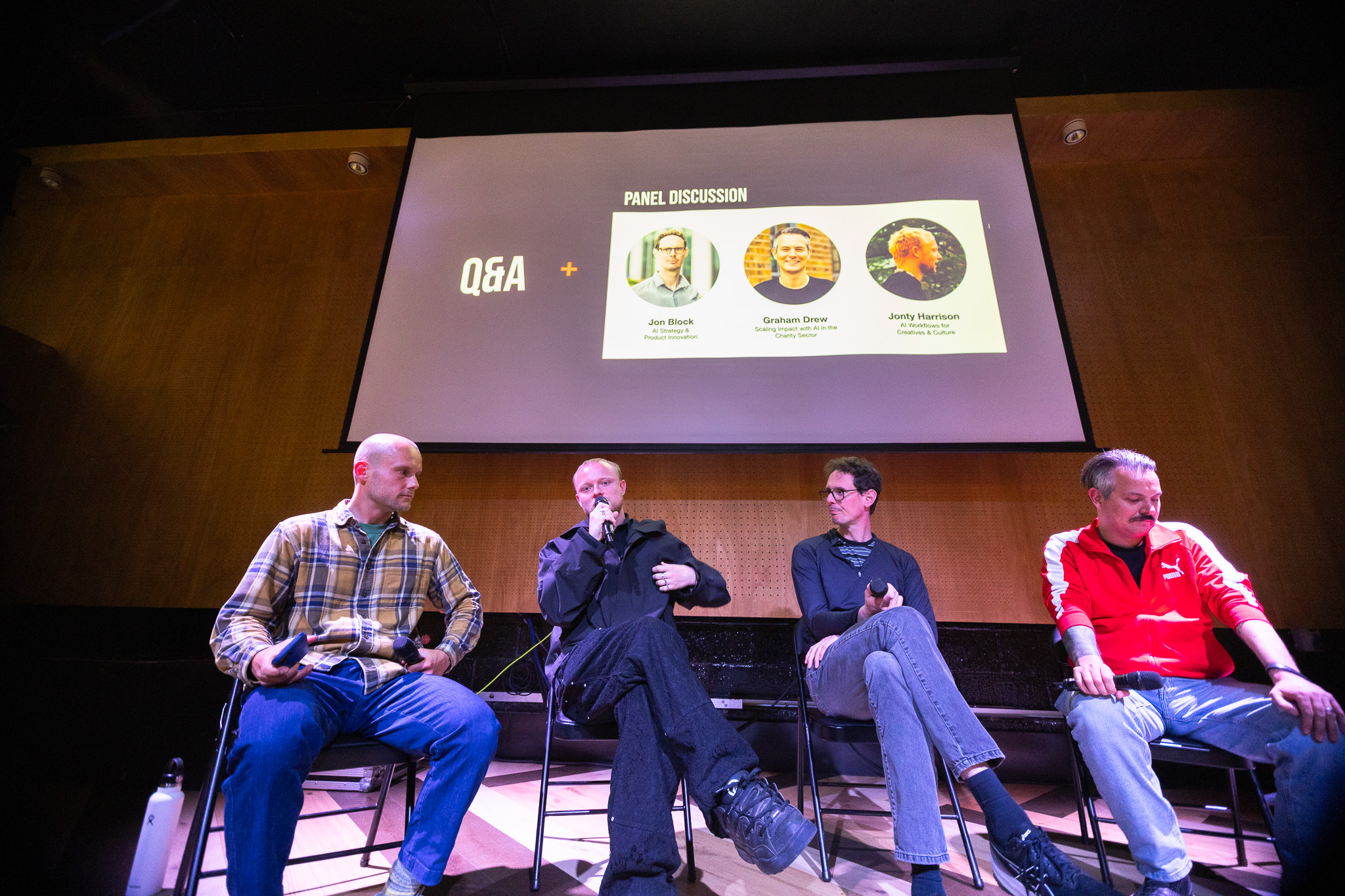 Panel discussion at 90 Hideout, Hackney Wick, focusing on audience engagement and Q&A.