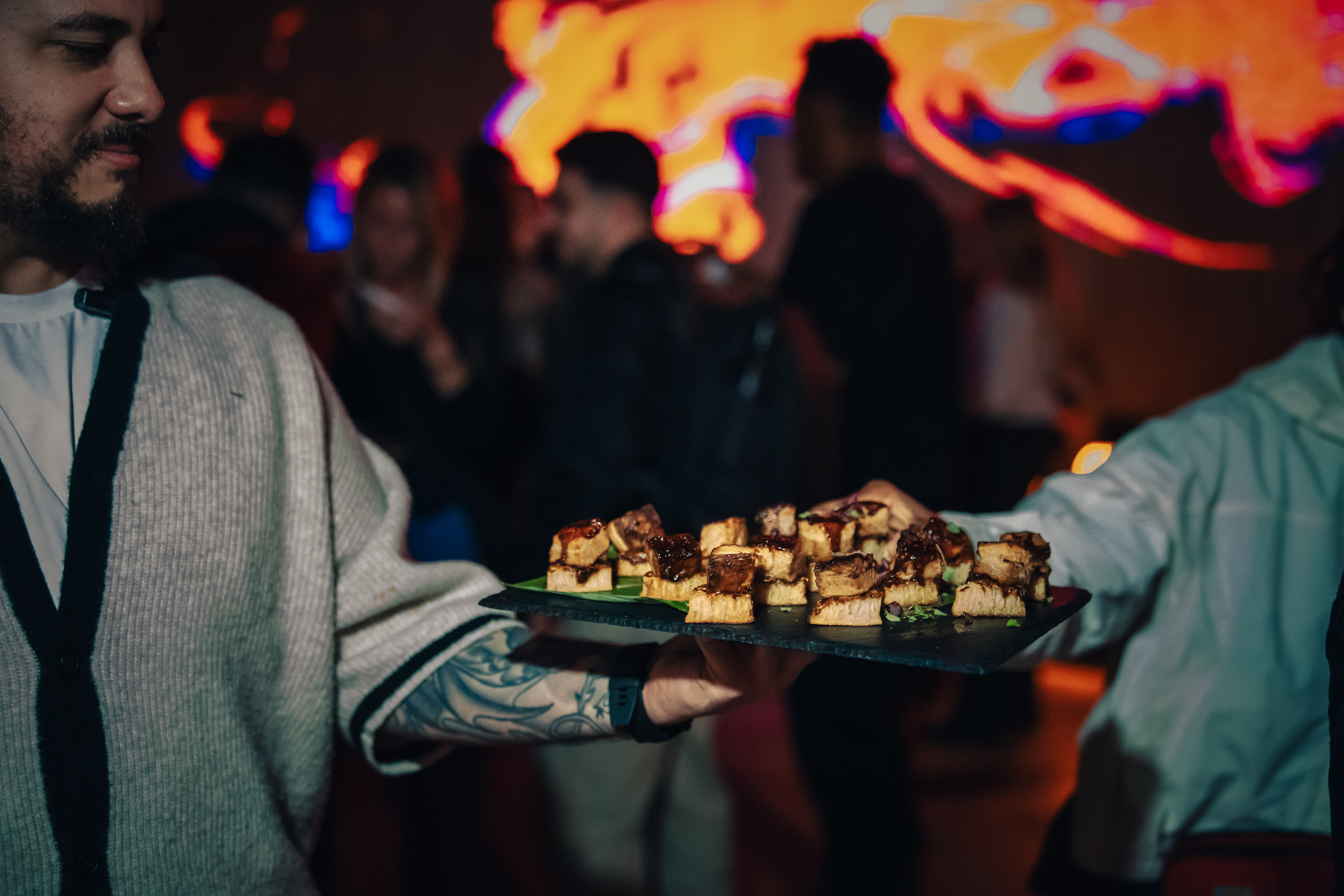 Elegant hors d'oeuvres at a lively Christmas event in No90 Hackney Wick.