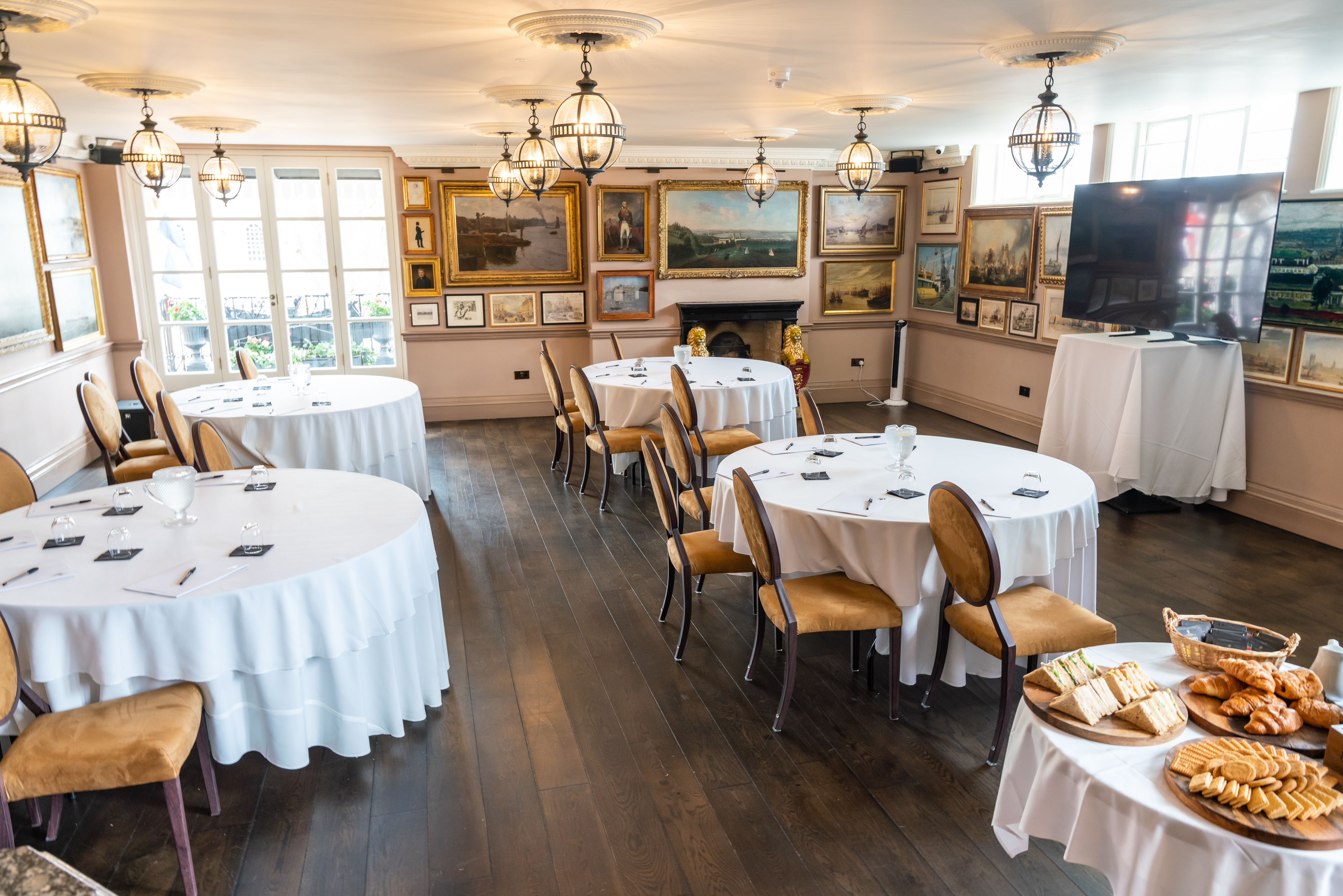 Elegant meeting space in The Hardy Suite, Trafalgar Tavern, perfect for events and networking.