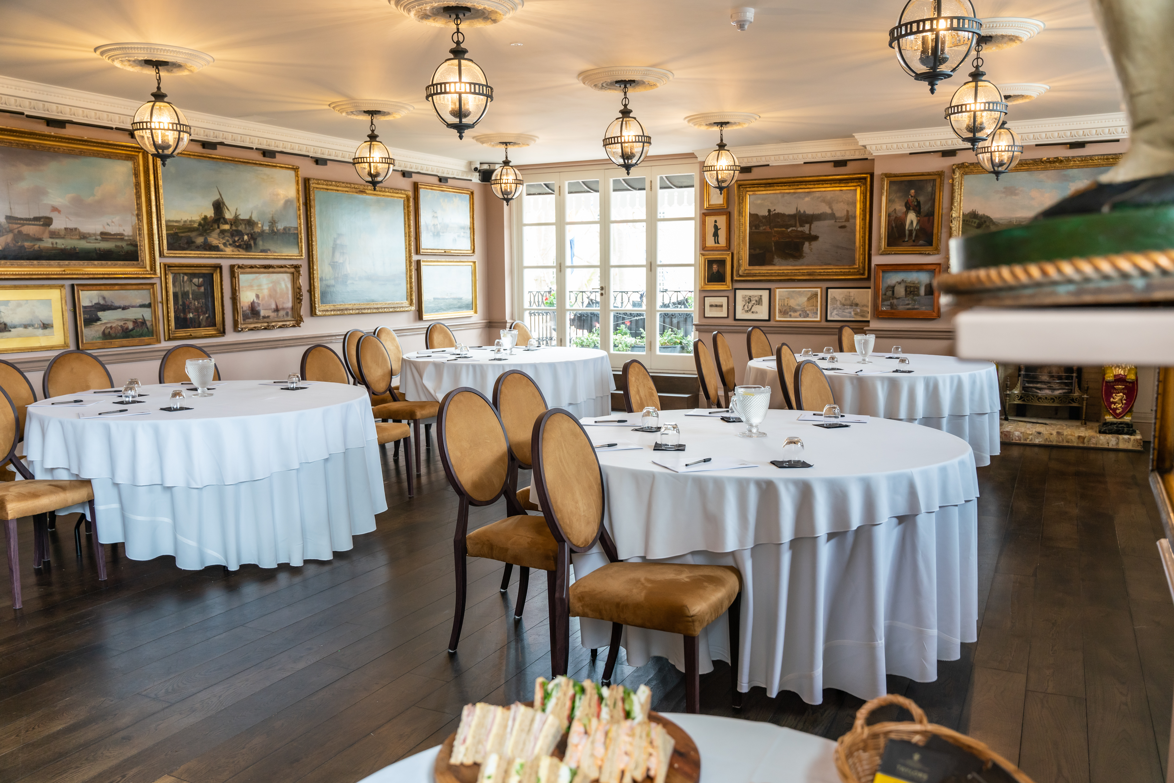 Elegant Hardy Suite at Trafalgar Tavern, perfect for corporate events and private celebrations.