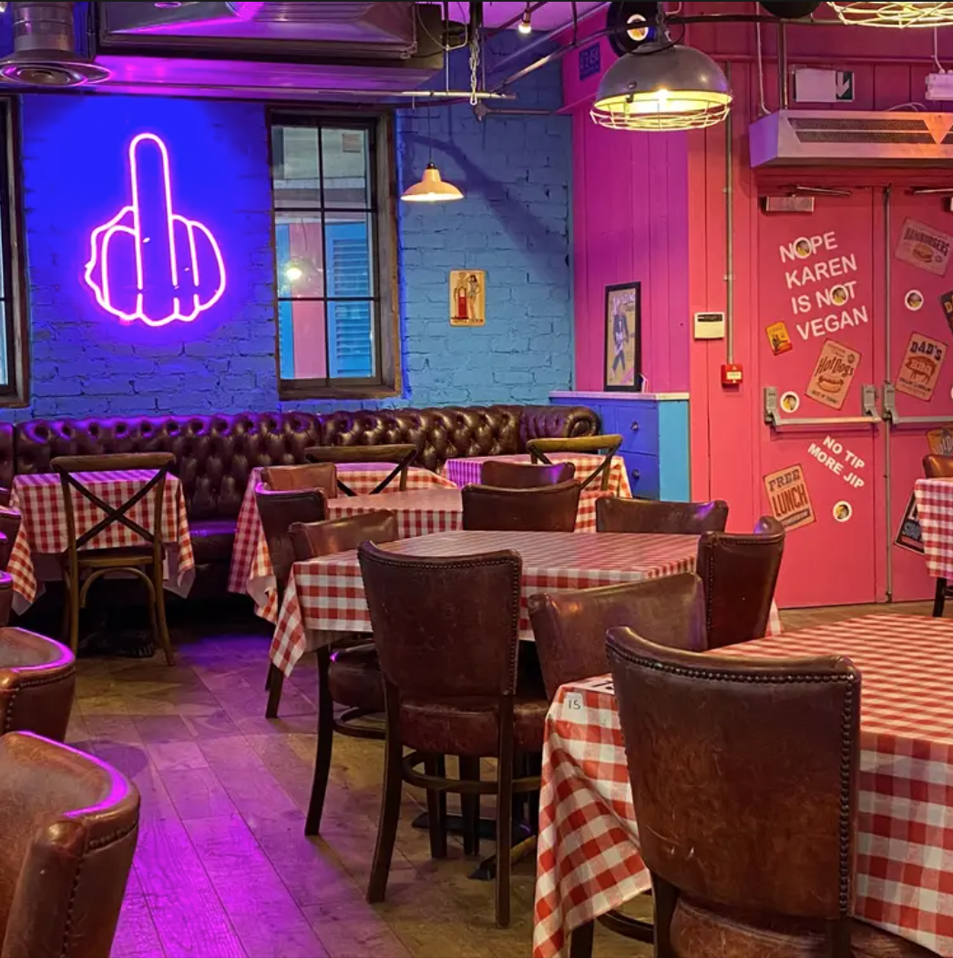 Karen's Diner in London, vibrant decor, perfect for casual gatherings and themed events.