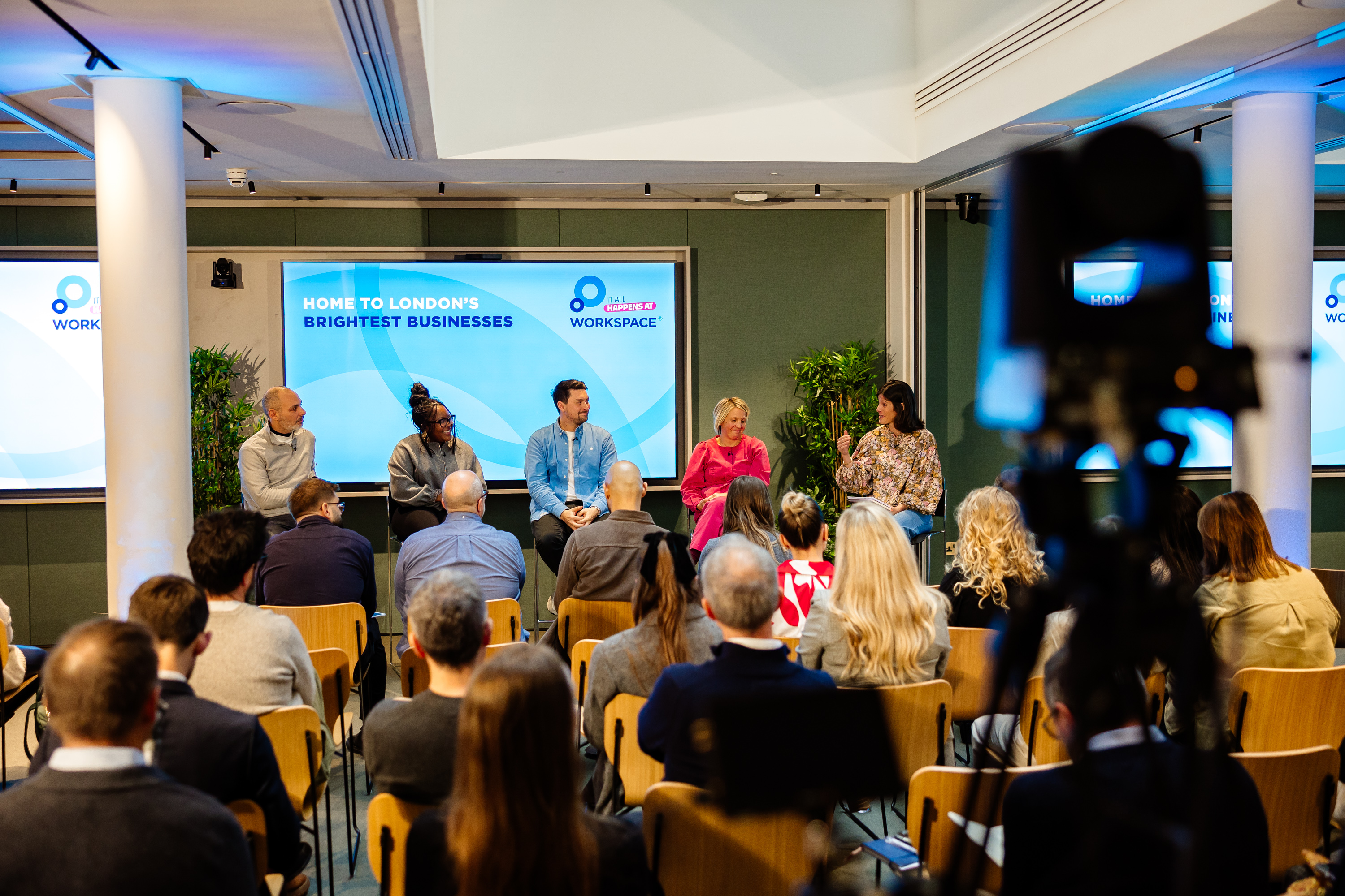 Panel discussion event Salisbury House, comfortable seating, branding