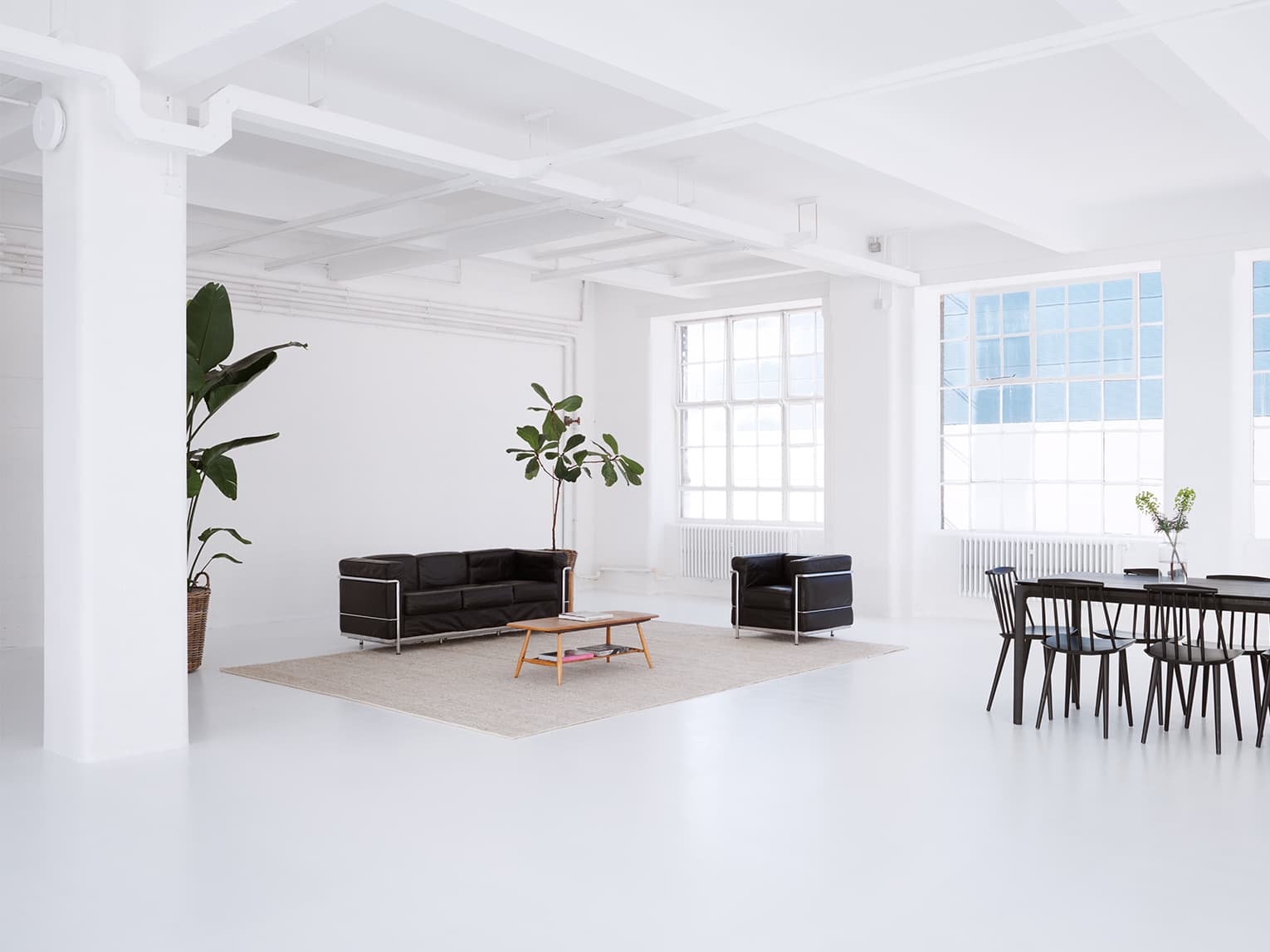 Studio 1 at The Vale: Light-filled minimalist event venue for networking and VIP breakout sessions.