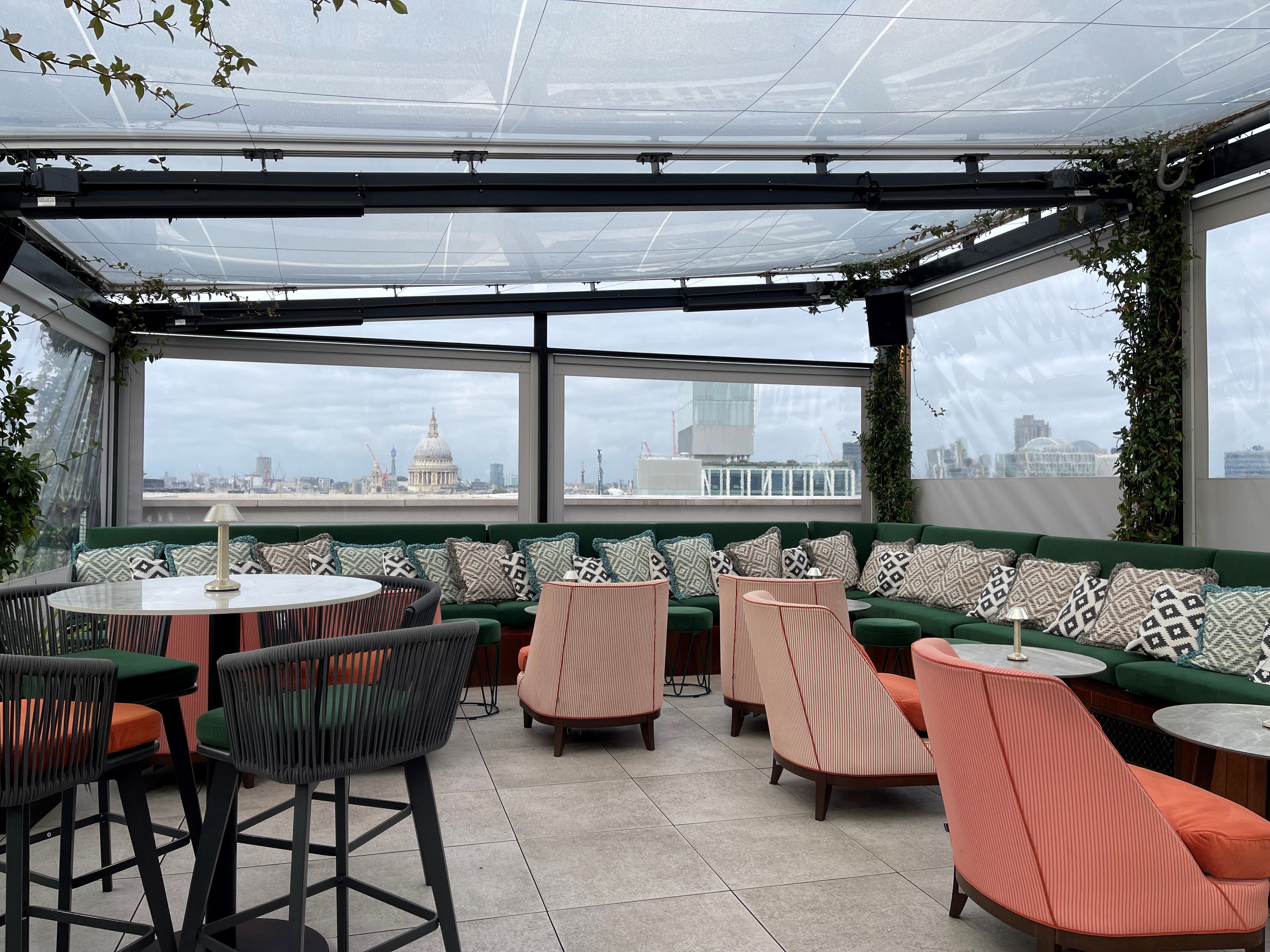 Stylish rooftop venue with panoramic views for cocktail receptions in Wagtail London.