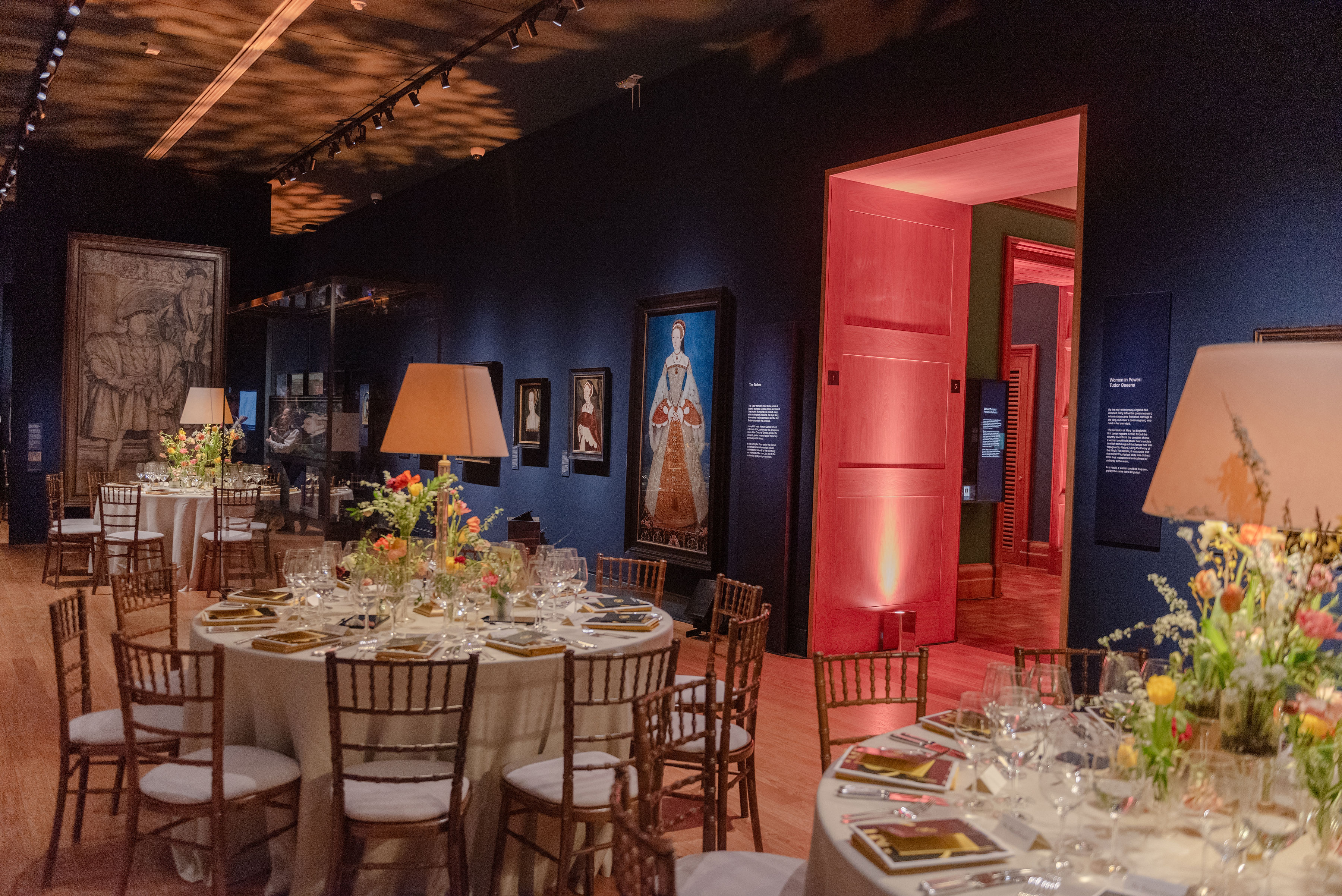 Elegant dining area in Tudor Galleries, National Portrait Gallery for upscale events.