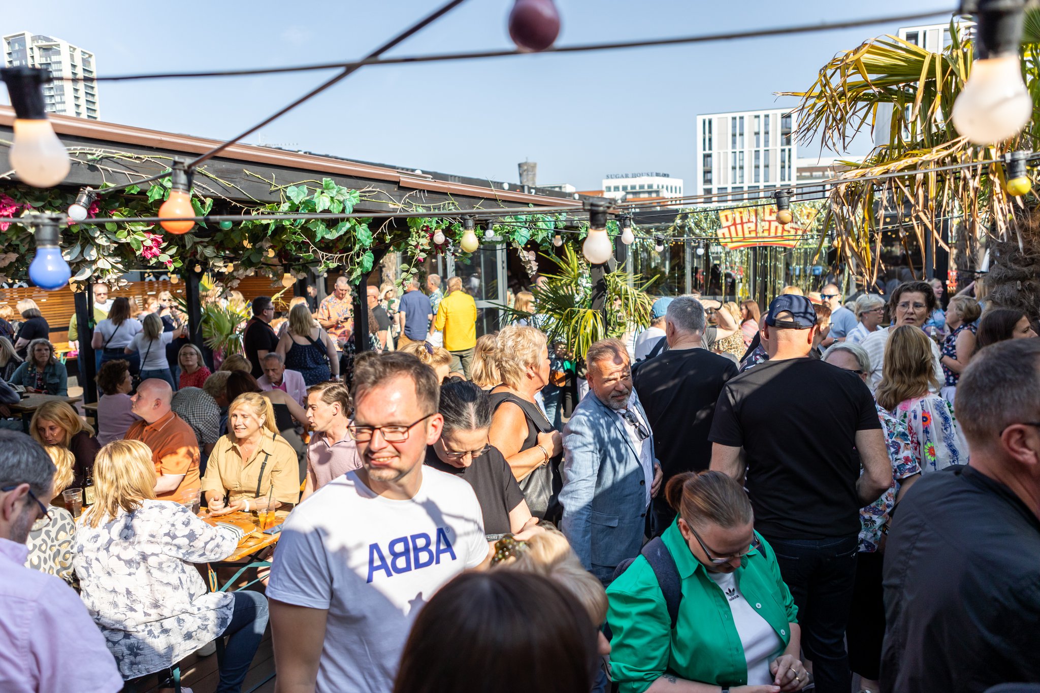 Vibrant outdoor event space at Snoozebox Olympic Park, perfect for networking and gatherings.