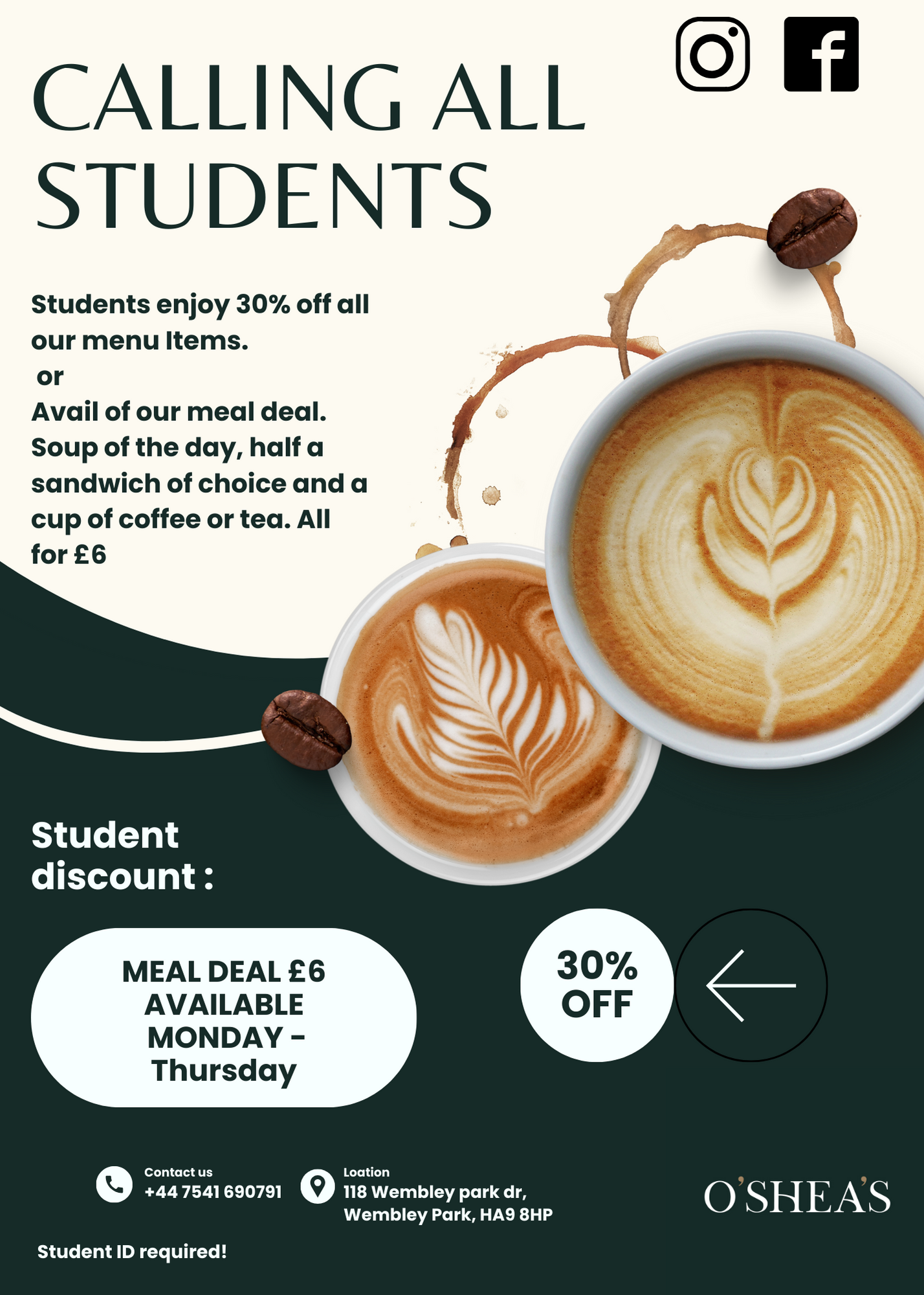 O'Shea's meal deal: soup, half sandwich, beverage for £6 - ideal for networking events.