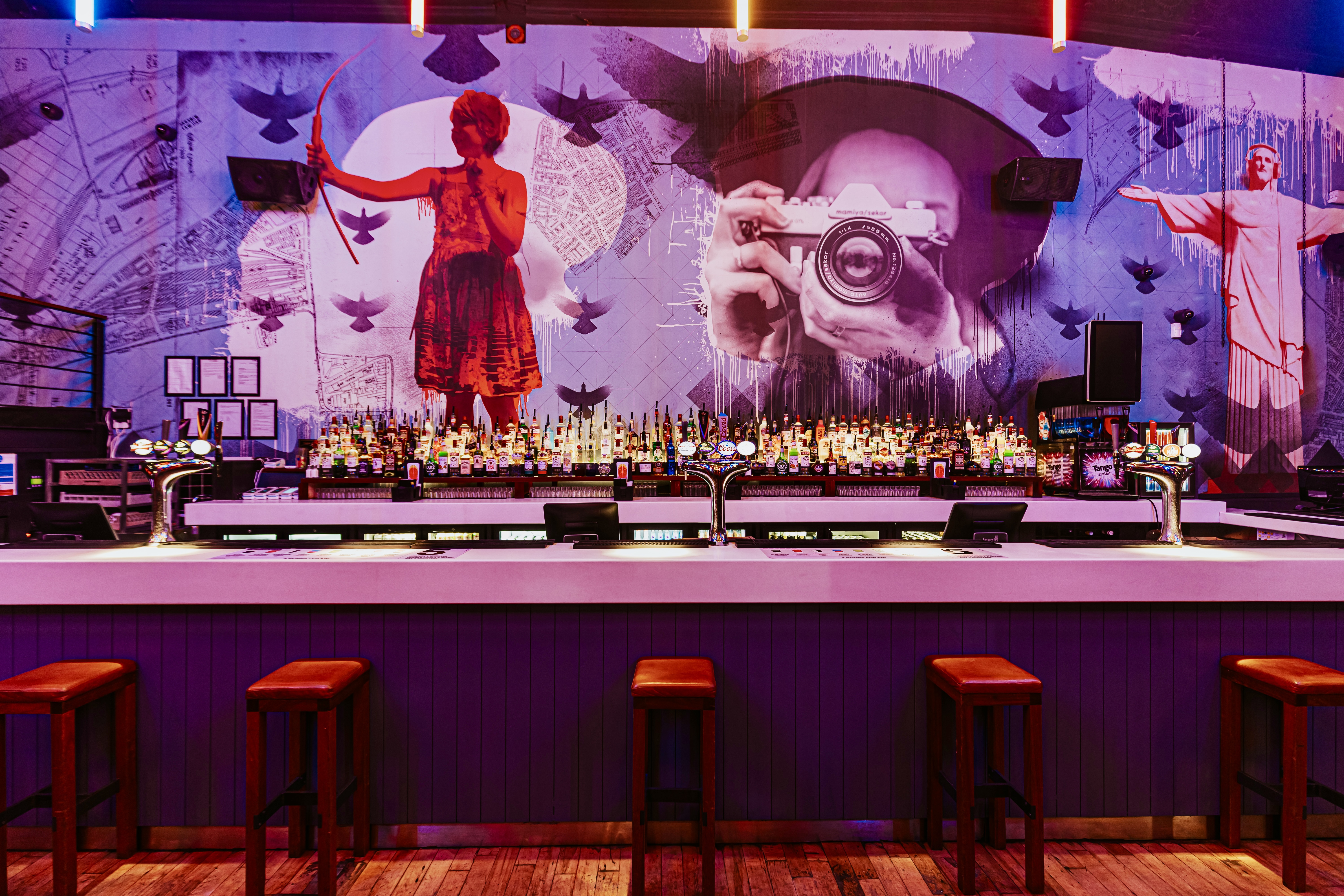 Vibrant Baa Bar venue in Nottingham with artistic mural, ideal for networking events.