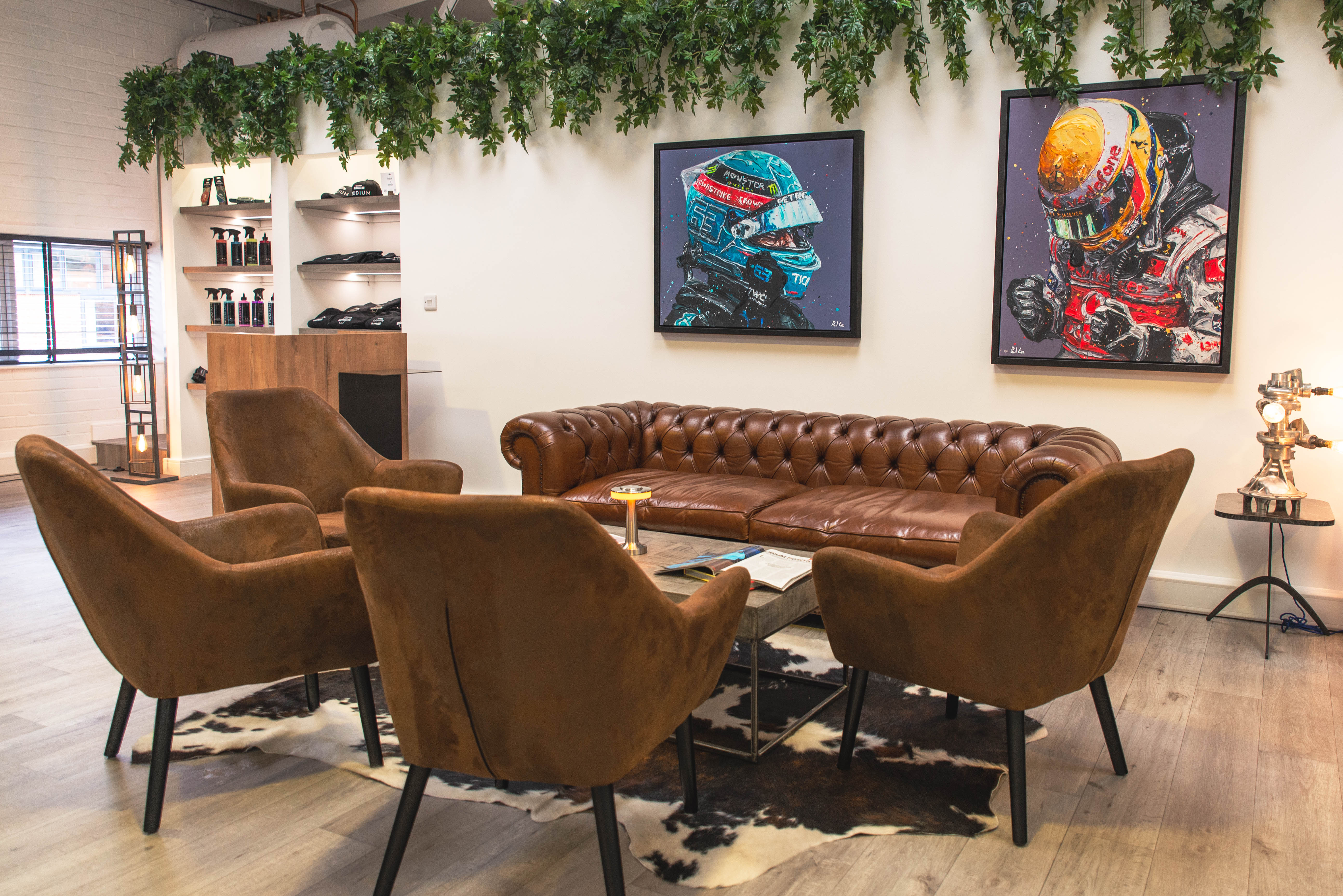 Stylish lounge area with modern seating for networking events at Podium Paddock.