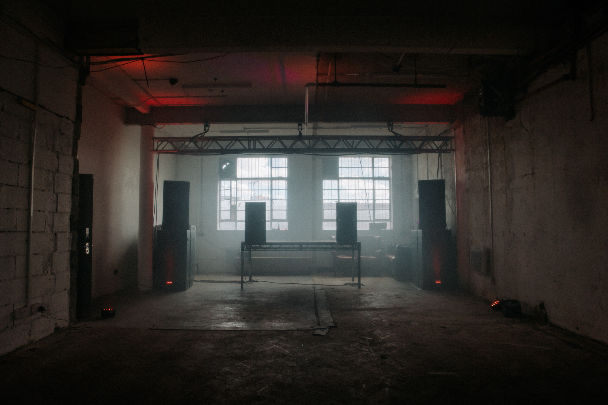 Hot House event space with large windows, ideal for corporate and social gatherings.