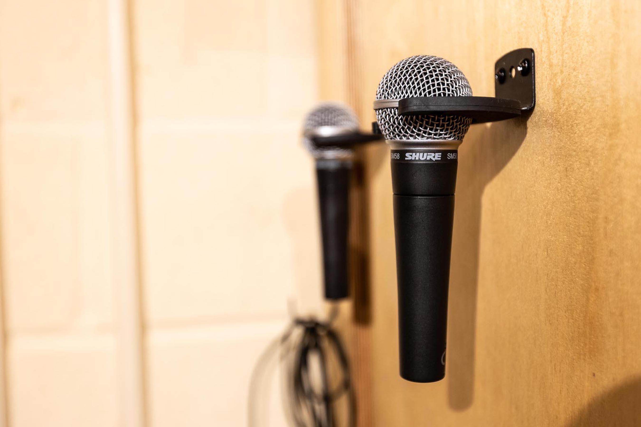 Yellow Hat Studios audio setup with mounted microphones for quality event sound.