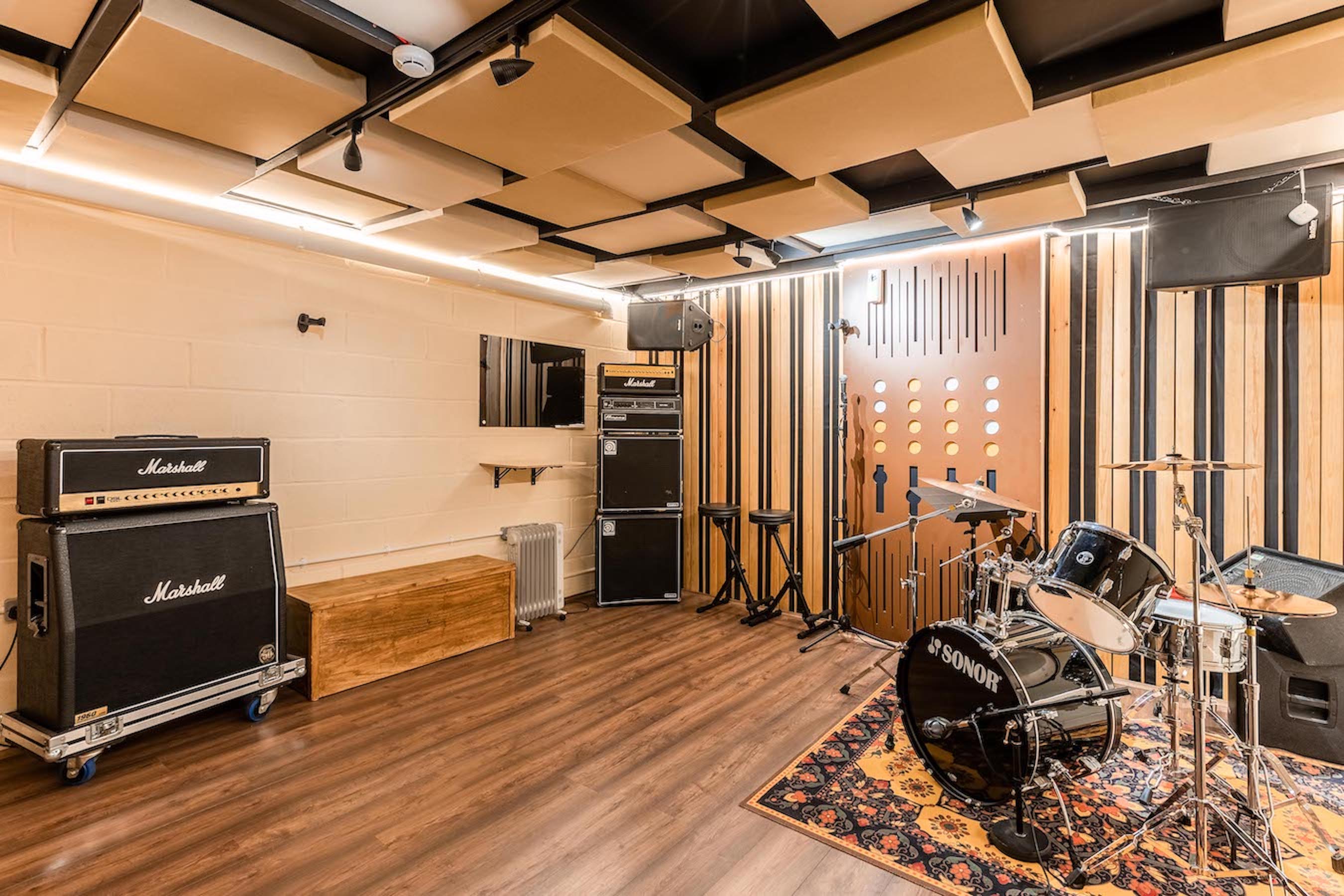 Yellow Hat Studios Ross: soundproof rehearsal space for music events and workshops.