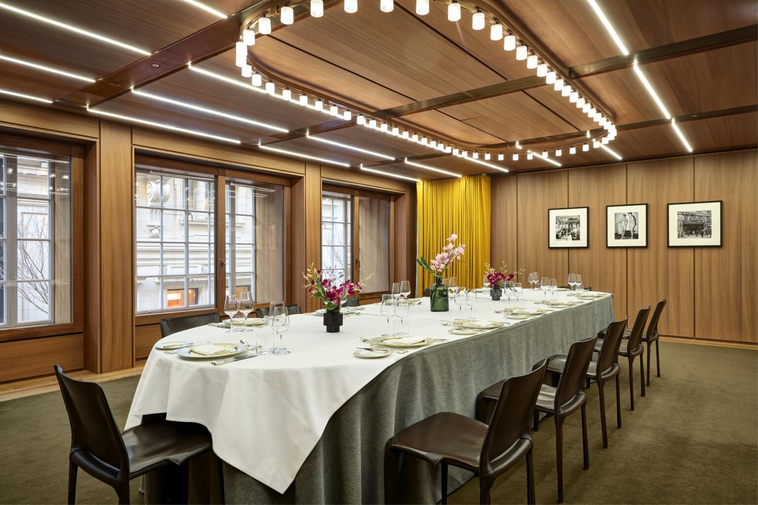 Sophisticated meeting space with elegant table at Alex Dilling, Hotel Cafe Royal.
