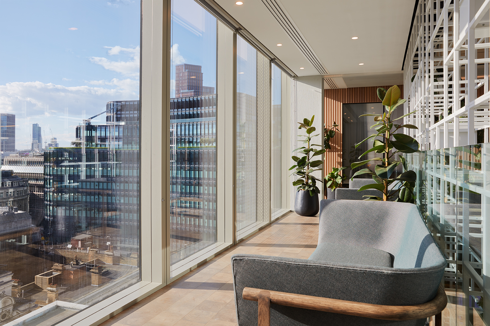 Modern lounge with city view for networking events in Myo, Liverpool Street.