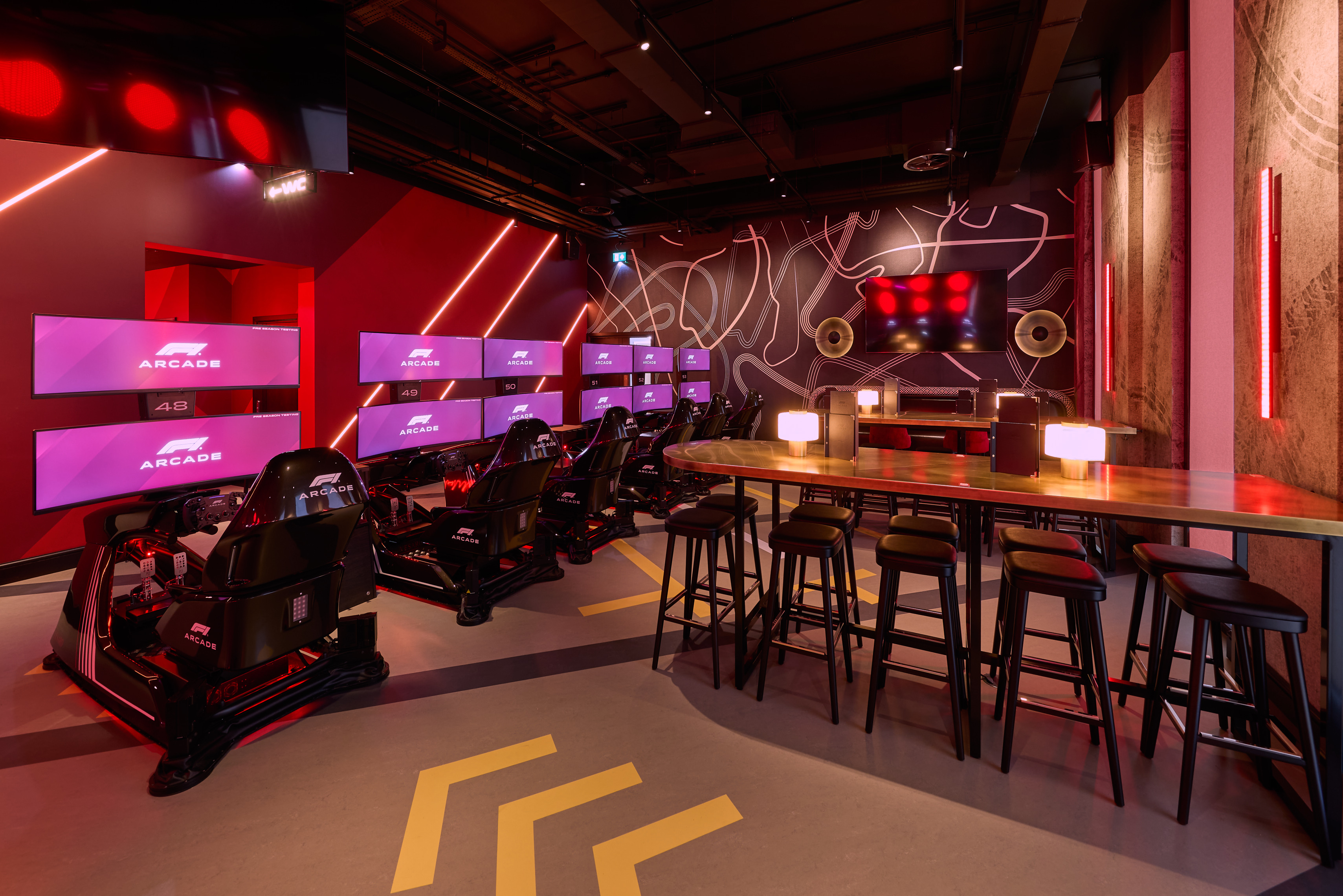 Modern event space at F1 Arcade Birmingham for corporate entertainment and team-building.