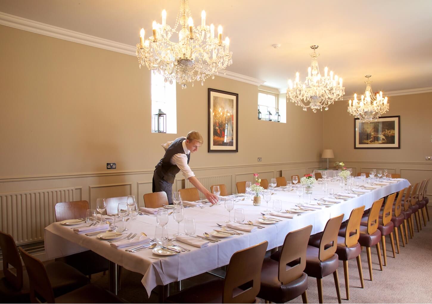 Elegant banquet room at The Victory in The Talbot, perfect for formal dinners and events.