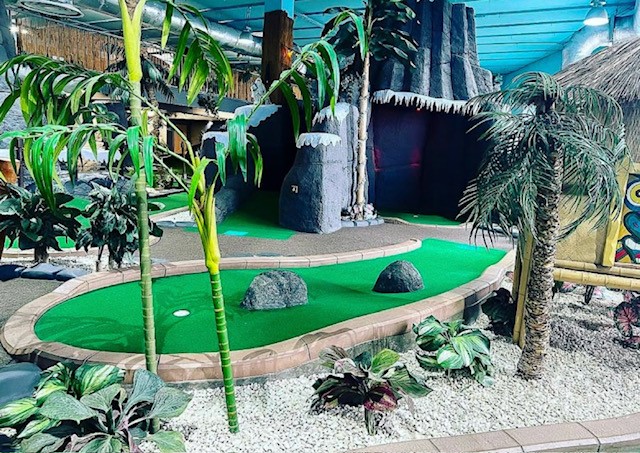Mayan mini-golf course in Jungle Rumble, perfect for team-building and social events.