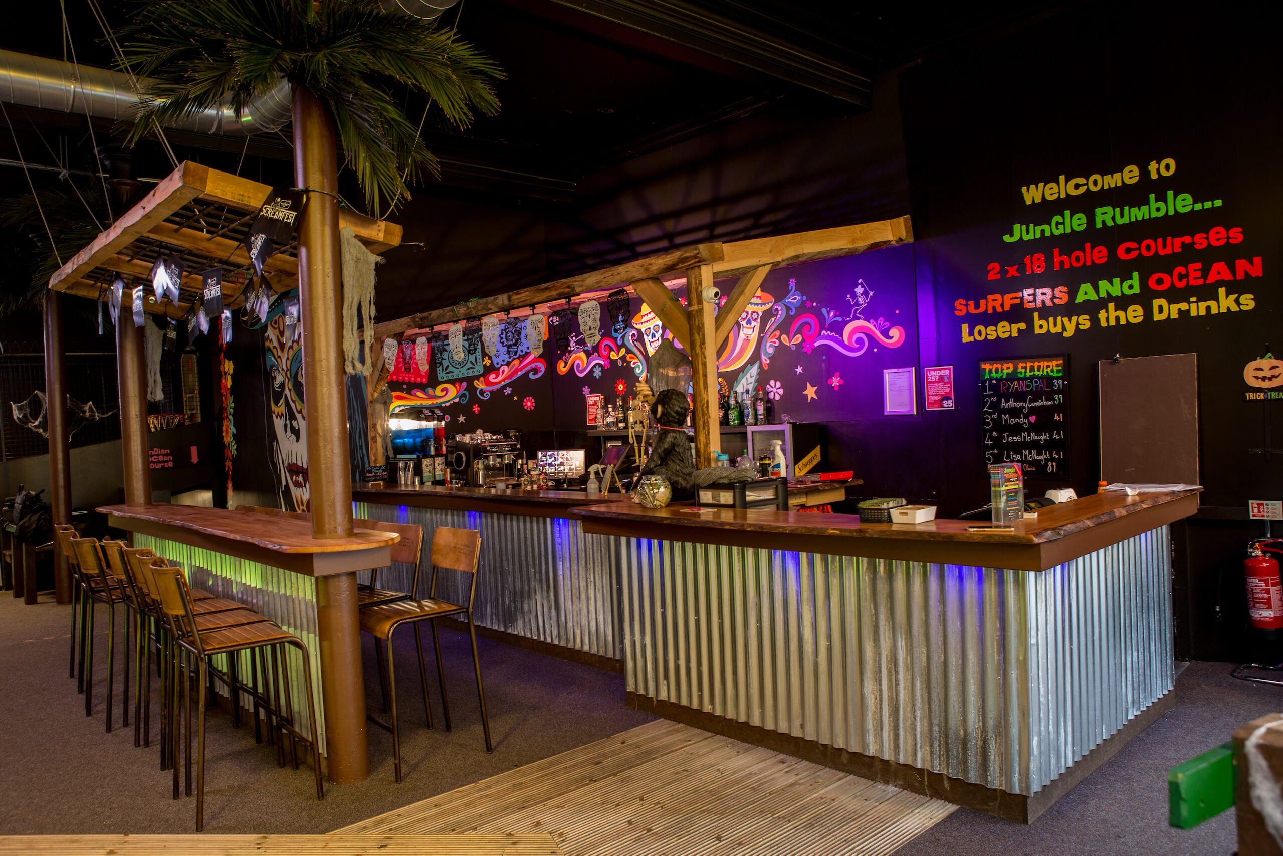 Vibrant Jungle Rumble bar in Glasgow, ideal for networking events and team-building.