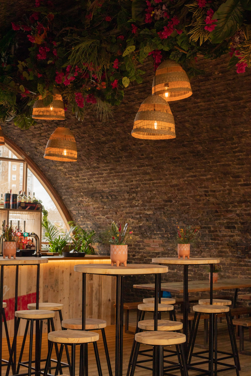 Stylish Pergola Brixton venue with exposed brick, ideal for gatherings and networking events.