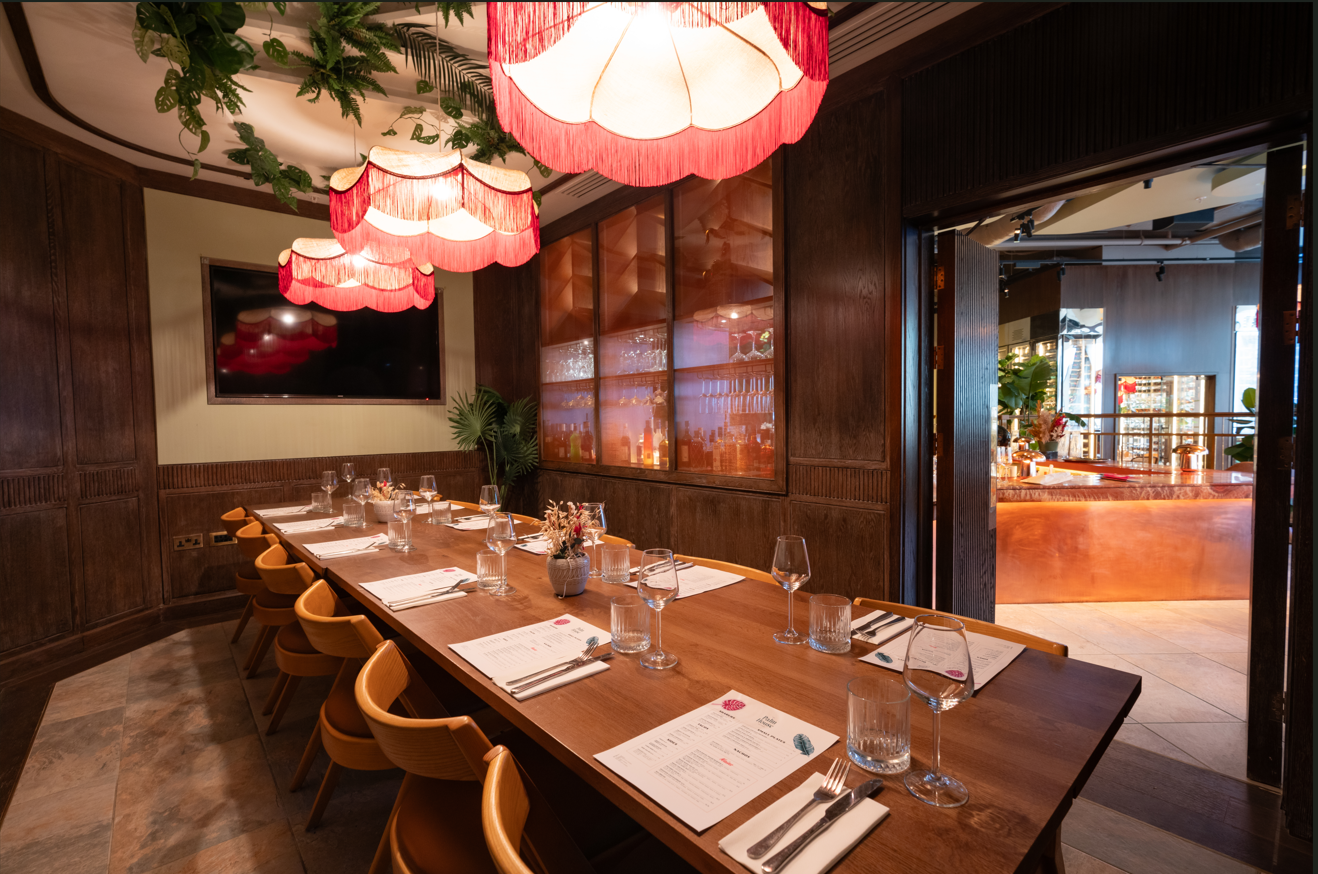 Private dining room in The Palm House, elegant decor for corporate dinners and gatherings.