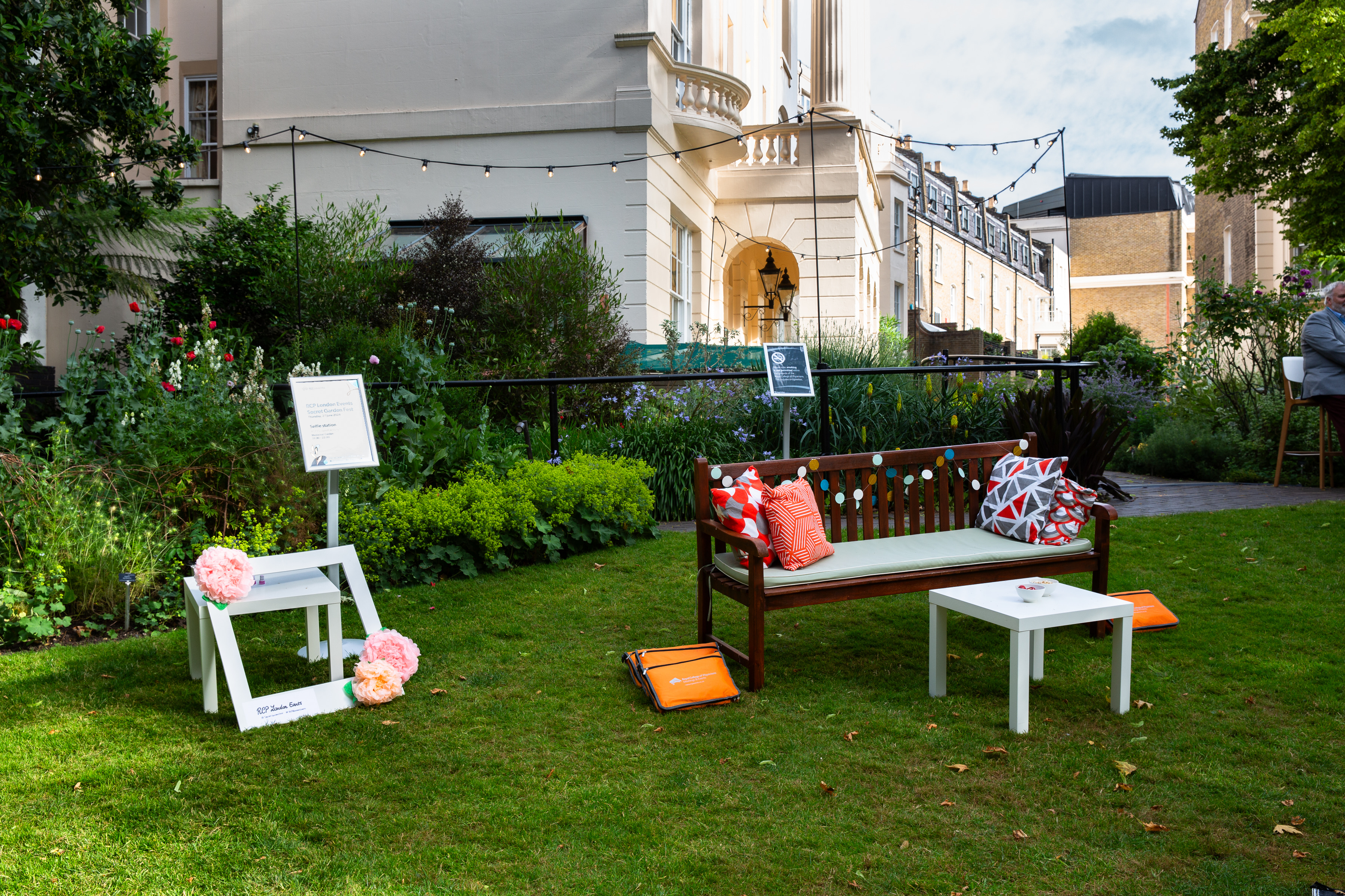 Medicinal Garden at RCP London Events with cozy seating and lush greenery for gatherings.
