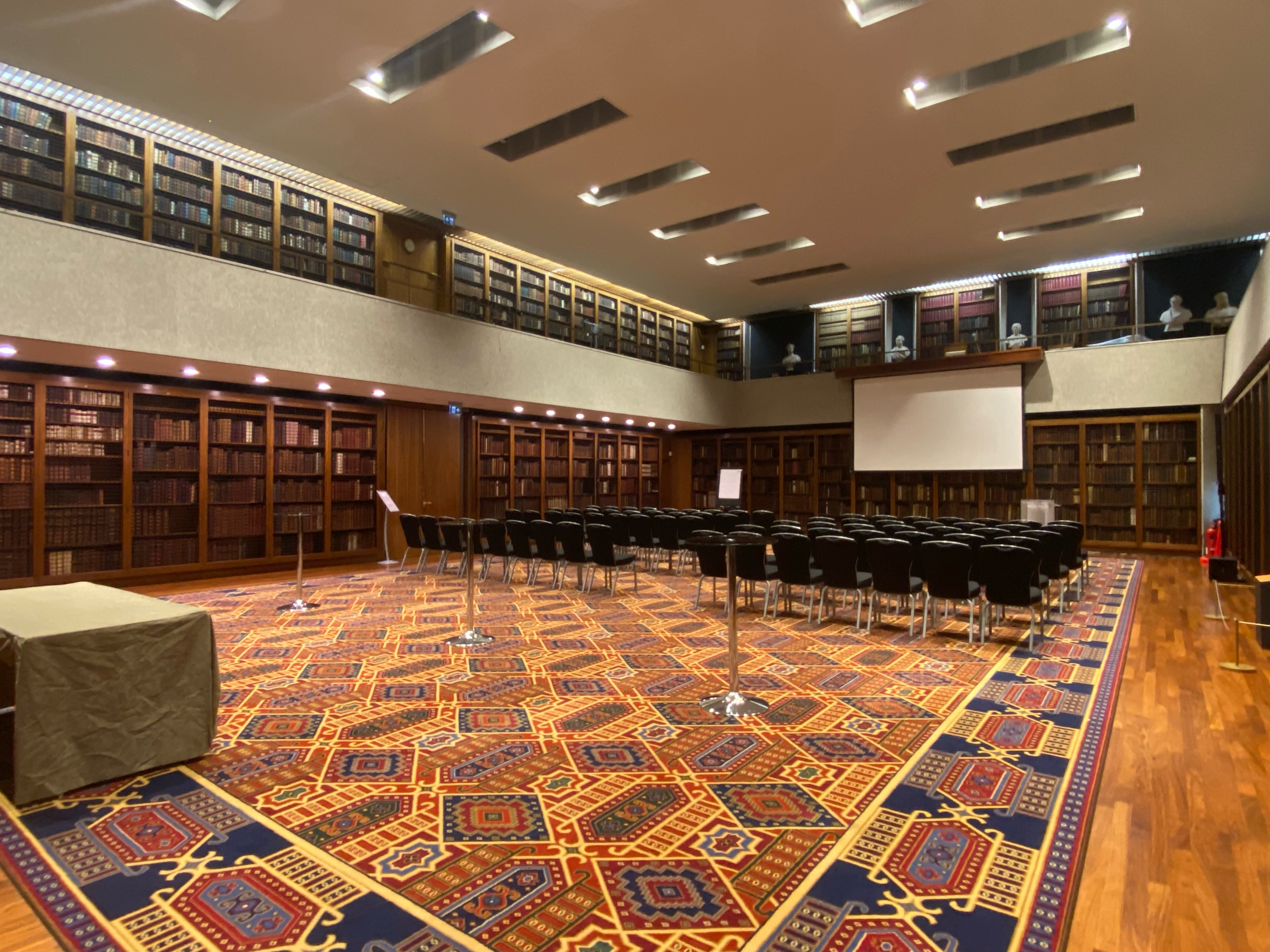 Dorchester Library meeting space with elegant bookshelves for conferences and seminars.
