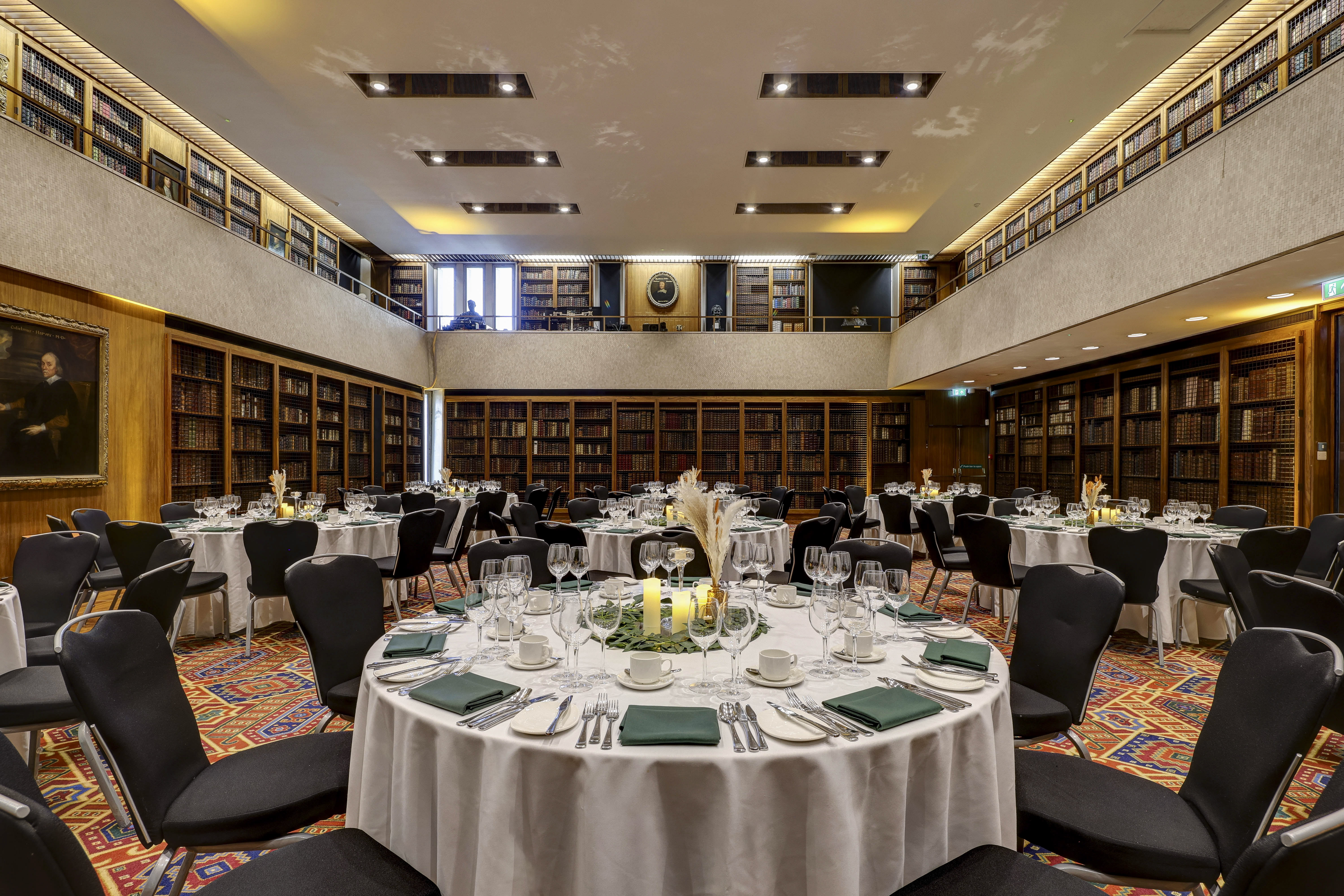 Dorchester Library event space with elegant tables, perfect for corporate meetings and gala dinners.