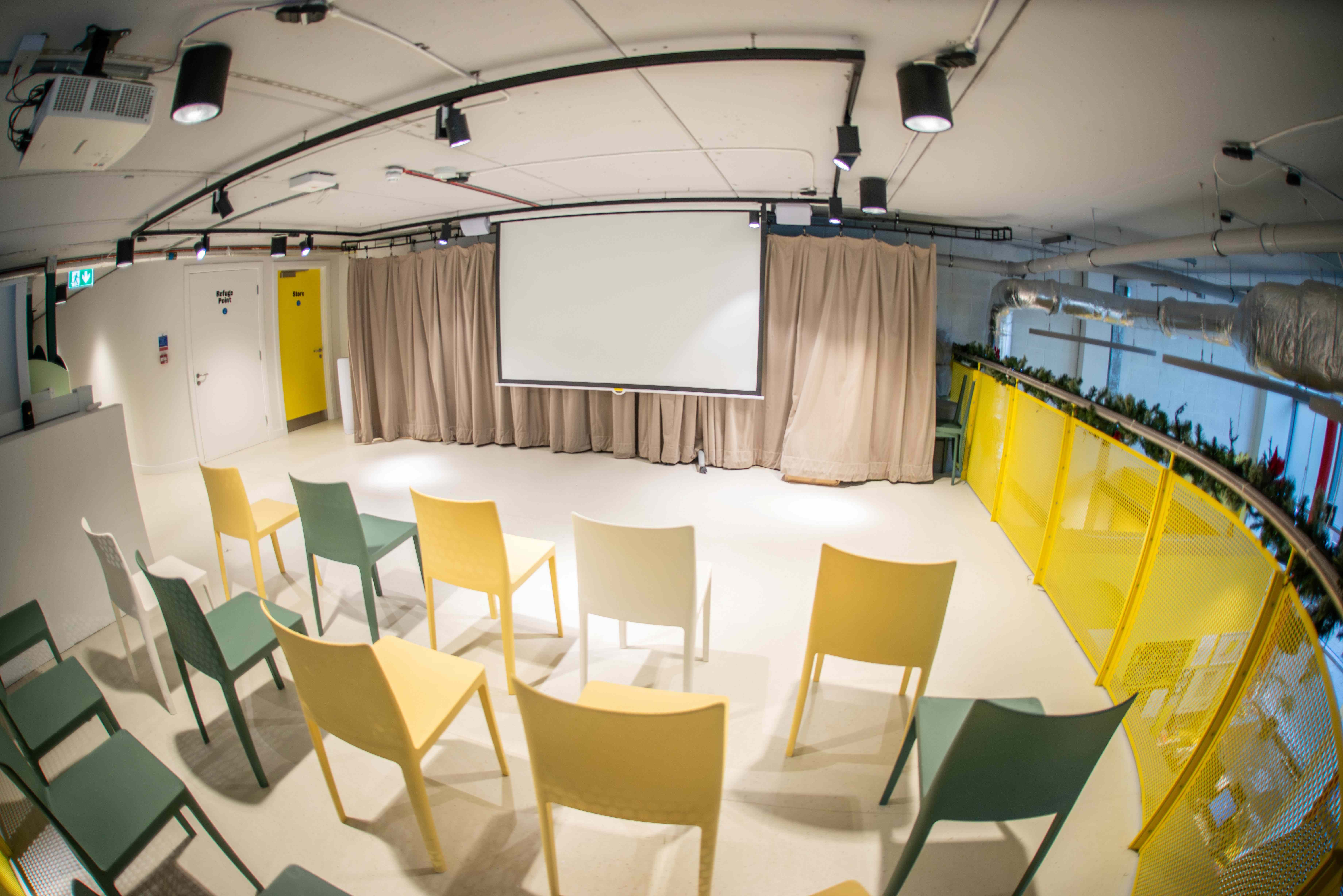 Minerva Mezzanine at Dugdale Arts Centre, modern seating for workshops and meetings.