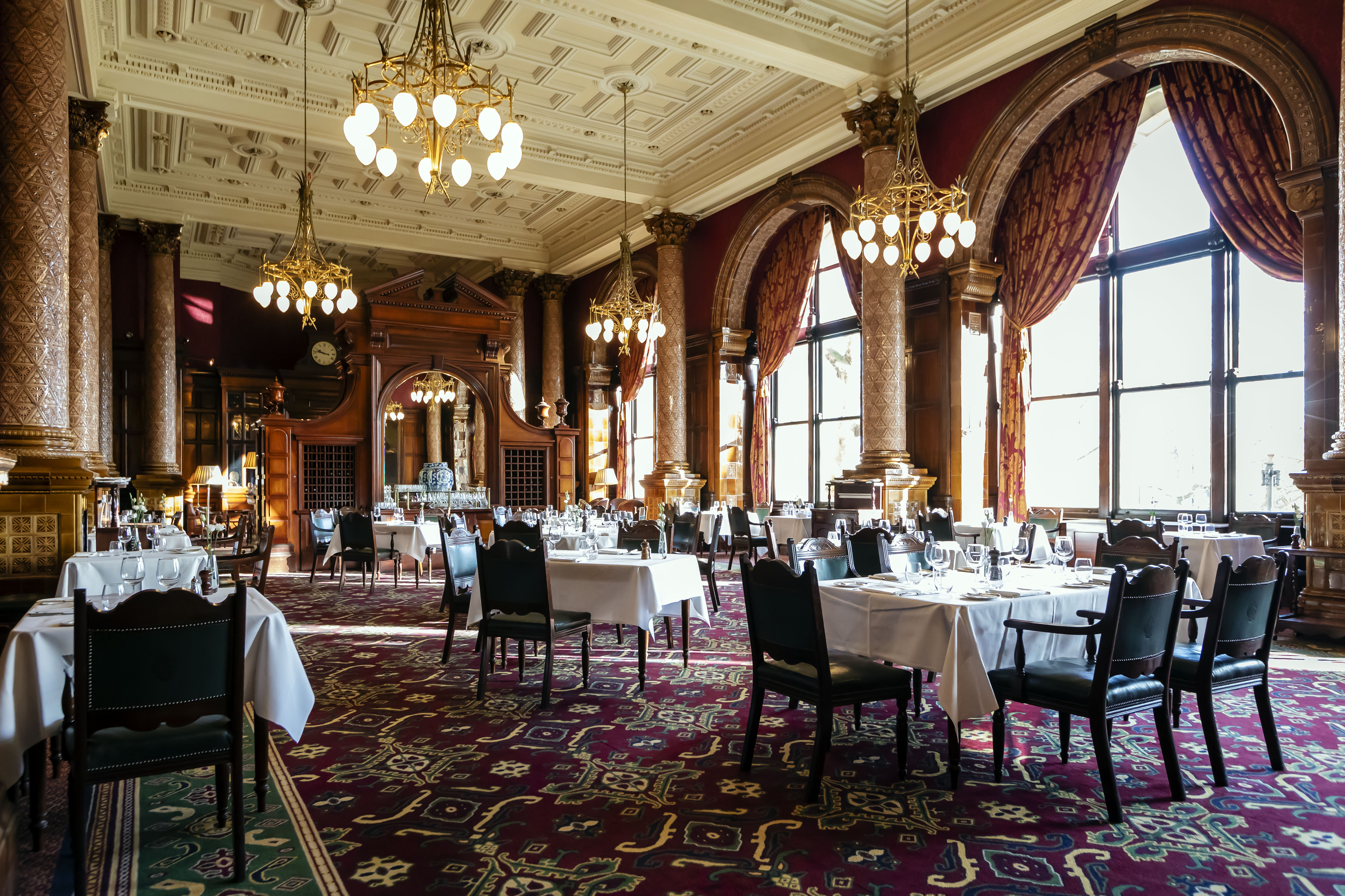 Elegant dining room at National Liberal Club, ideal for upscale events and corporate gatherings.