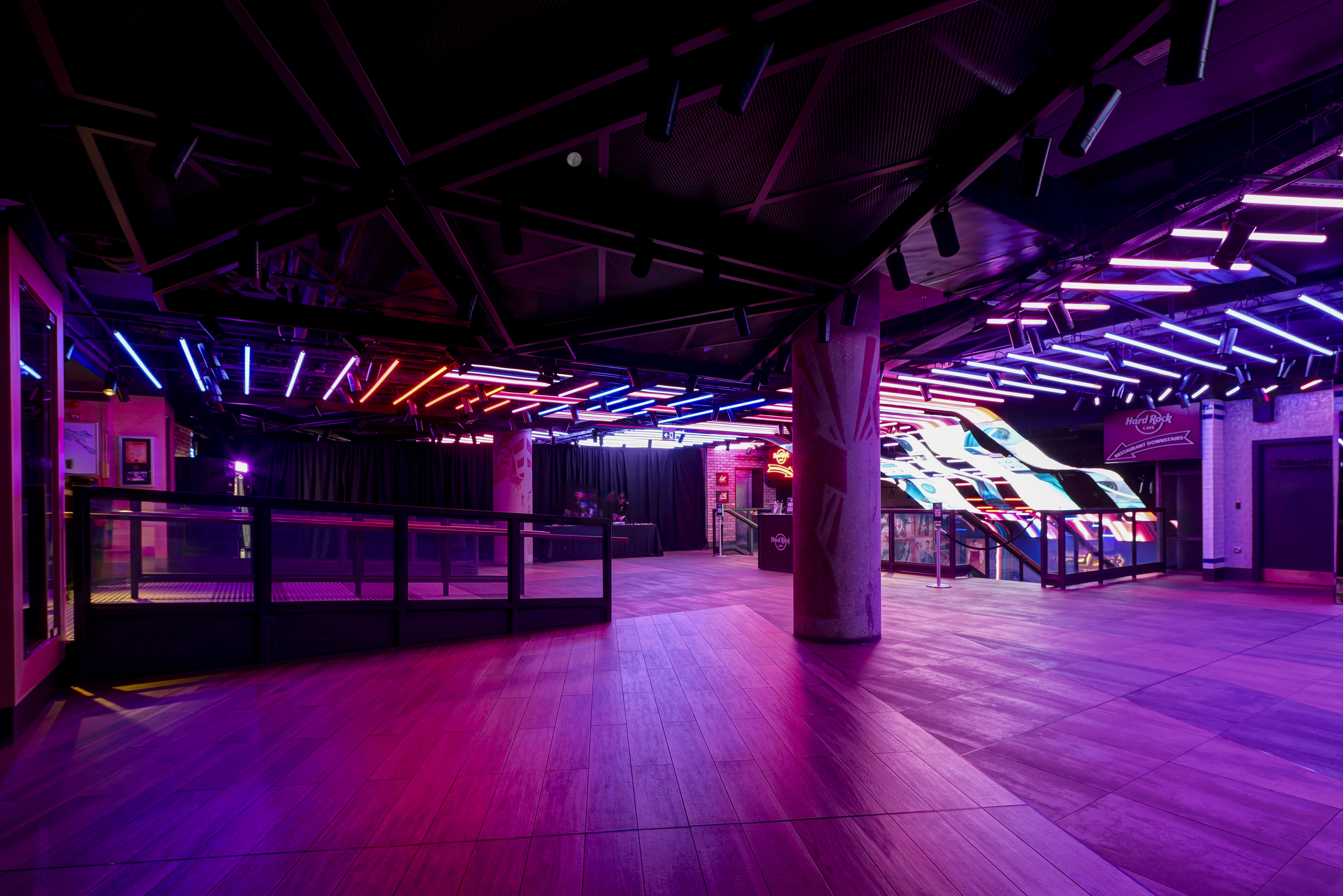 Modern event space at Hard Rock Cafe Piccadilly Circus, ideal for networking and presentations.