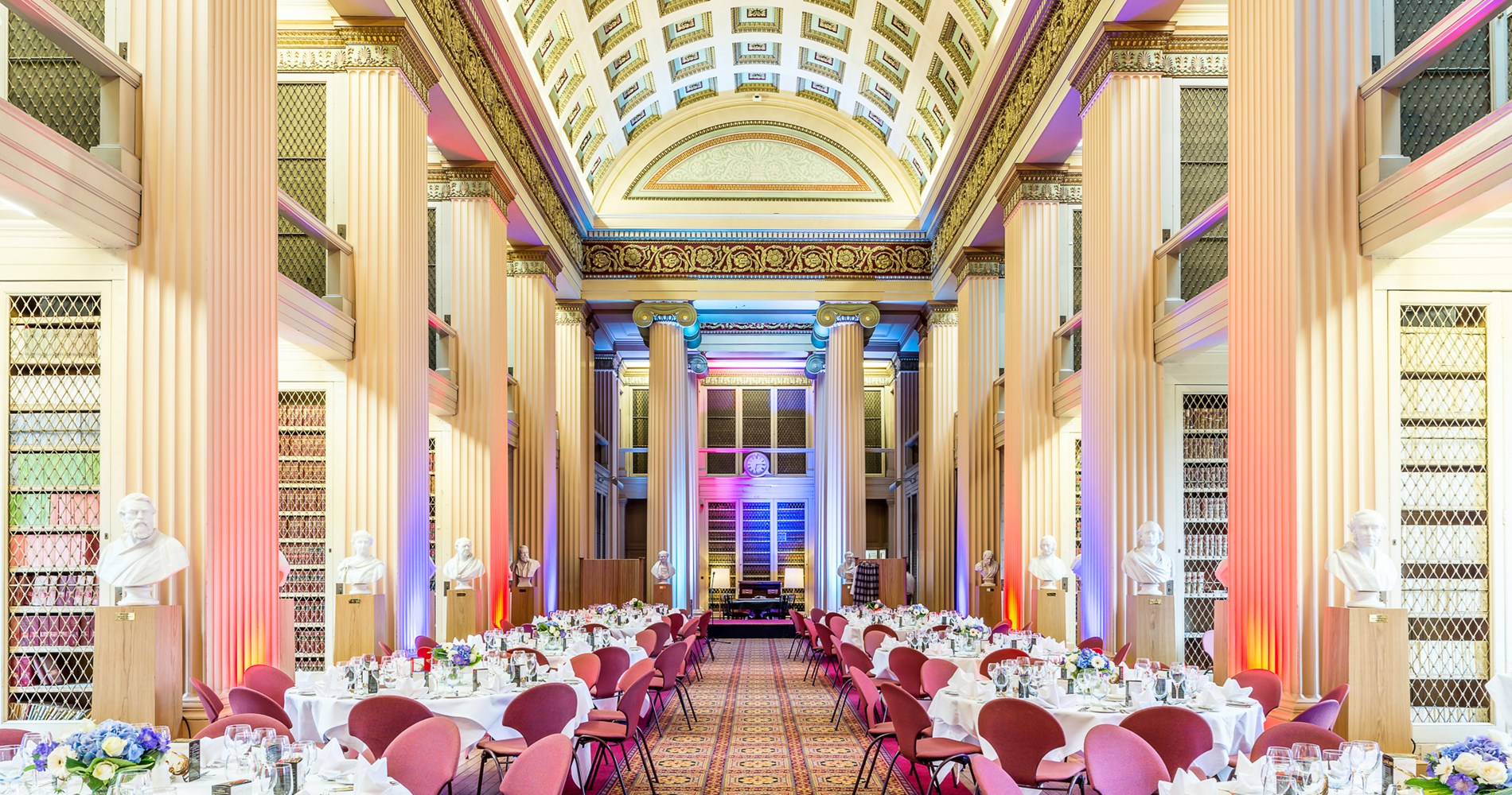 Playfair Library Hall with elegant columns, ideal for upscale galas and corporate events.