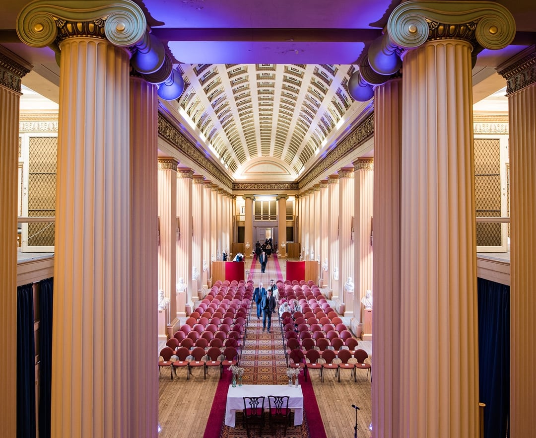 Playfair Library Hall with elegant columns, ideal for formal events and ceremonies.