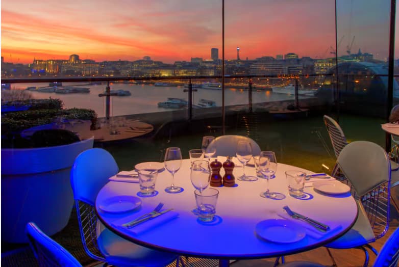 Oxo Tower rooftop dining, sunset reception, corporate event