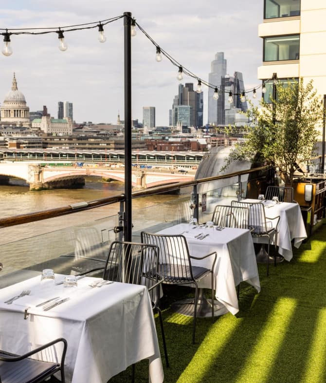 London Oxo Tower corporate event venue, skyline view, chic dinner
