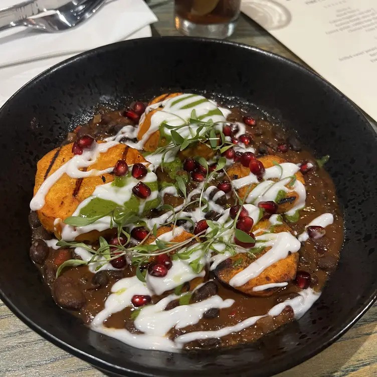 Grilled sweet potatoes with yogurt and pomegranate at The Pacific Tavern event catering.