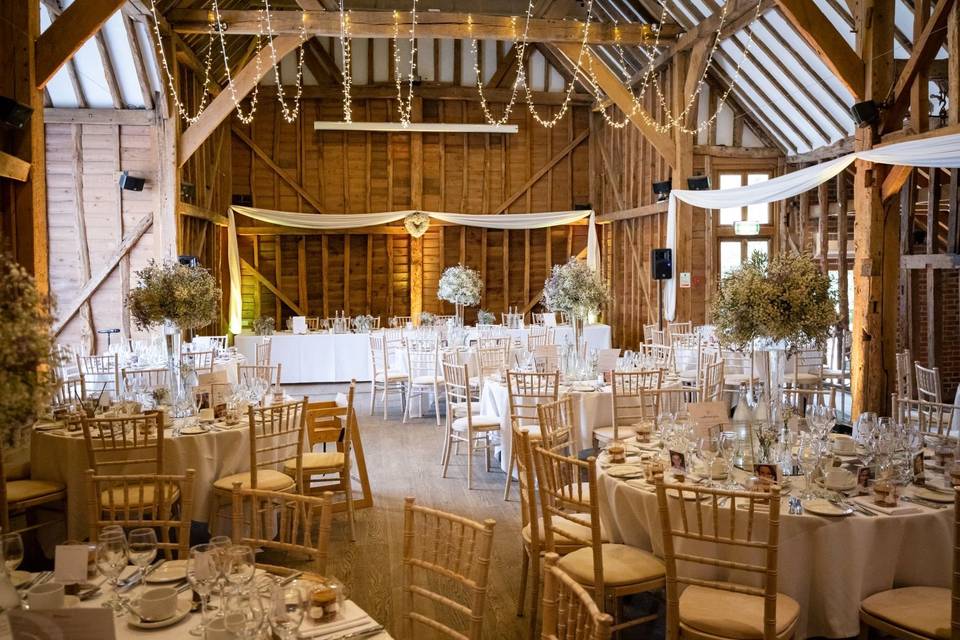 Meadow Barn at Tewinbury Hotel, rustic beams, ideal for weddings and events.