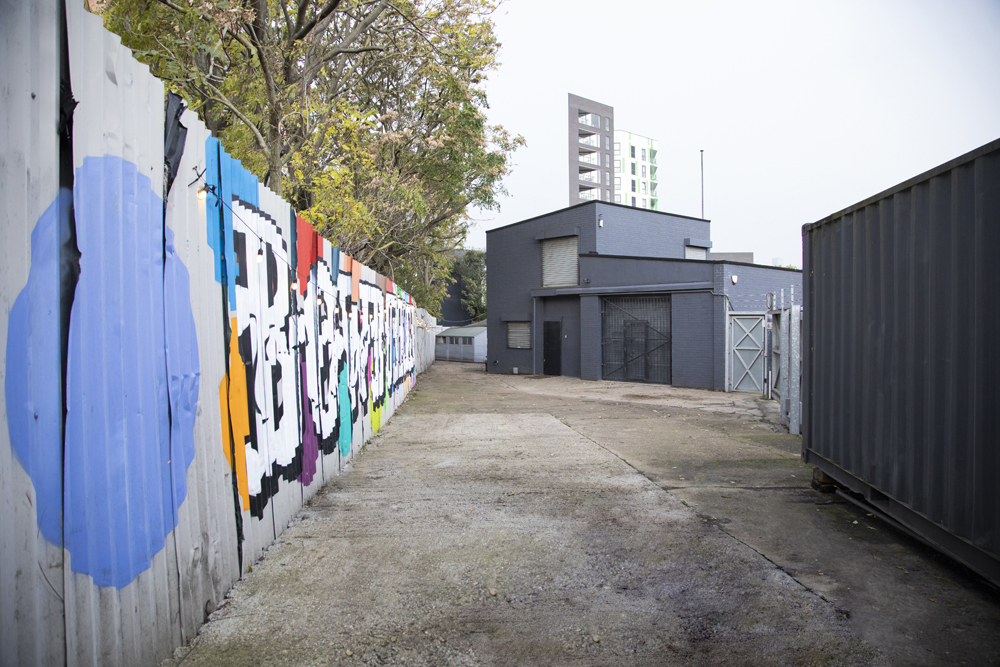 Urban venue Studio 2 in Bow Bunker, featuring vibrant street art for creative events.