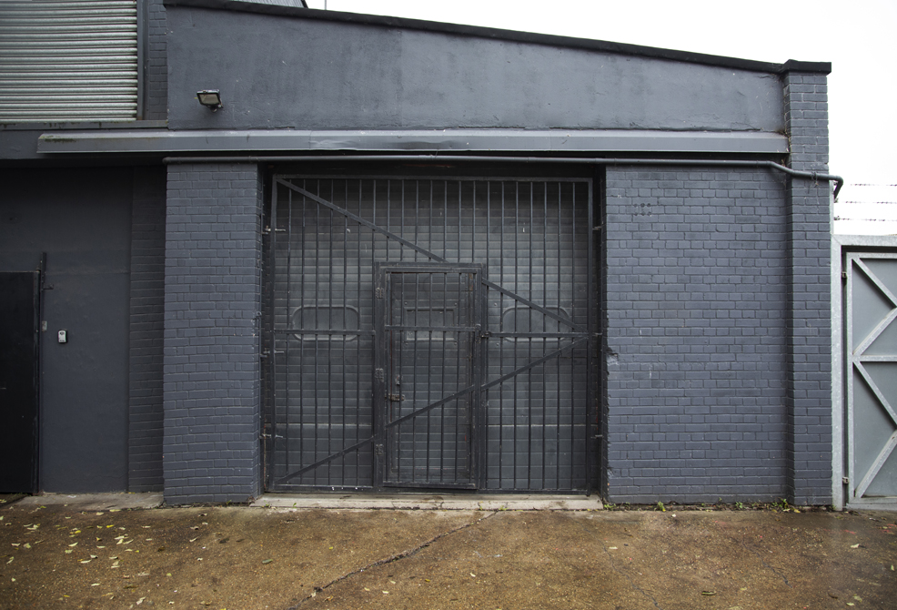 "Secured entrance of Studio 2, Bow Bunker venue for exclusive private events."