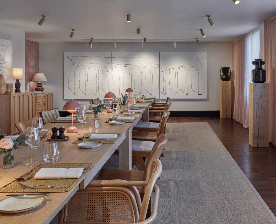 Elegant dining space at East One, Shoreditch Hotel for upscale events and meetings.