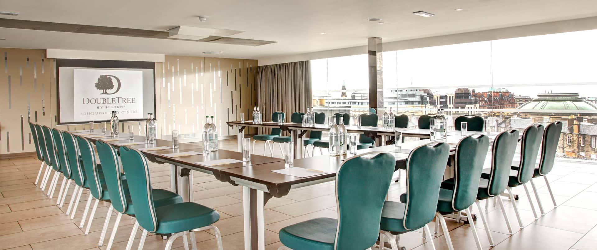 Modern meeting room at DoubleTree by Hilton Edinburgh, ideal for corporate events and workshops.