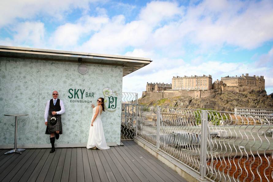 Rooftop Sky Bar at DoubleTree Edinburgh, ideal for weddings with views of Edinburgh Castle.