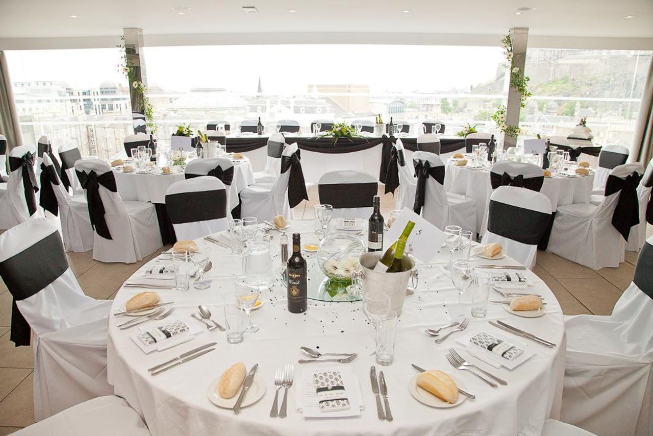 Penthouse banquet setup at DoubleTree Edinburgh, ideal for weddings and corporate events.