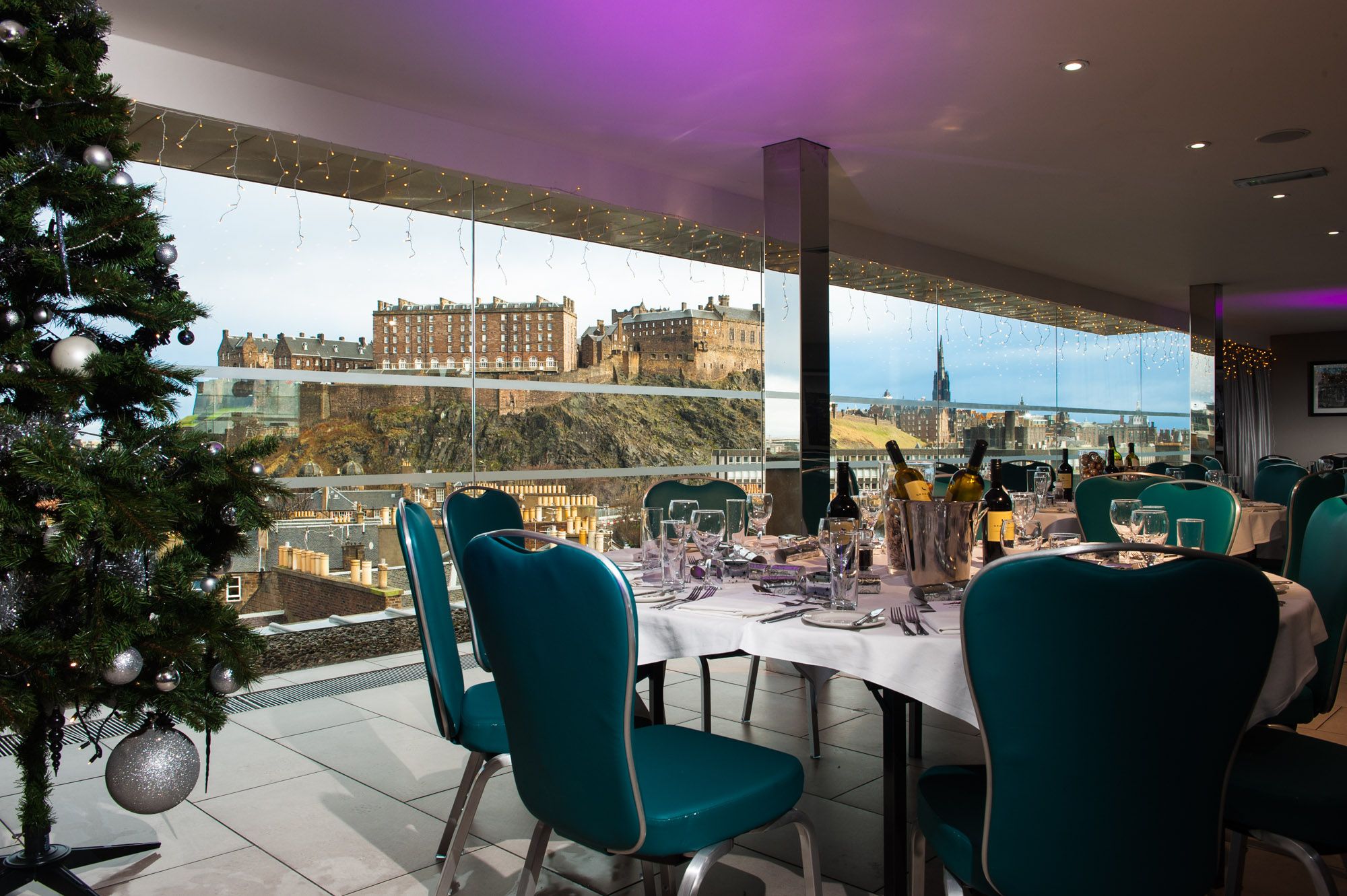 SKYBar at DoubleTree Edinburgh with festive decor, ideal for holiday events and gatherings.