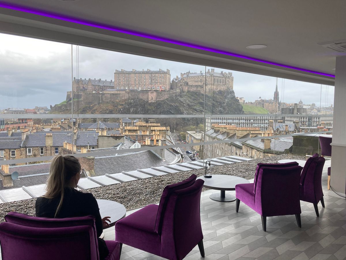 SKYBar meeting space with Edinburgh Castle view, ideal for events and corporate retreats.