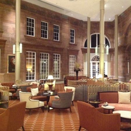 Elegant Peacock Alley venue with high ceilings for upscale events and gatherings.