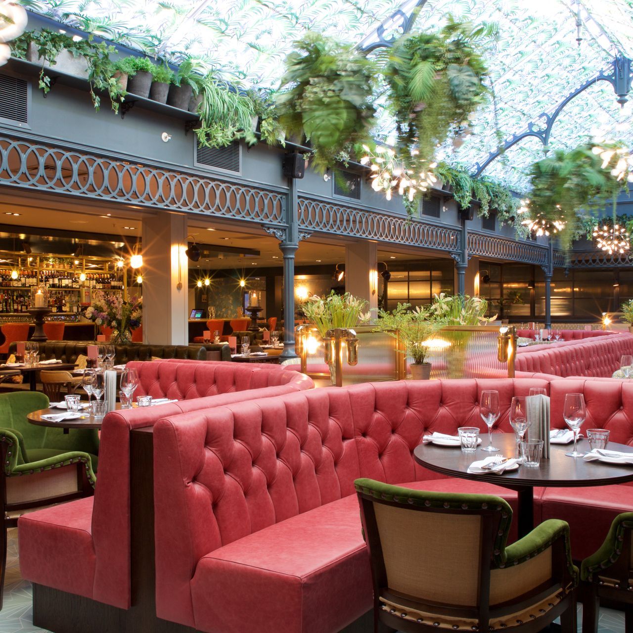 Stylish Brasserie Blanc restaurant with vibrant seating for corporate events and gatherings.