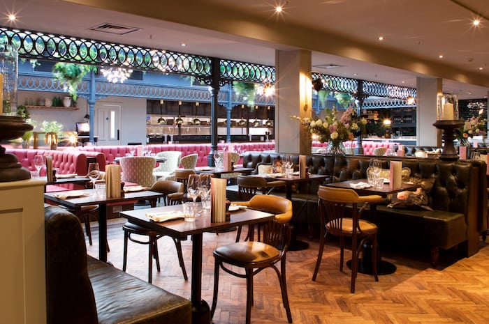Stylish Brasserie Blanc restaurant with elegant decor, perfect for events and gatherings.