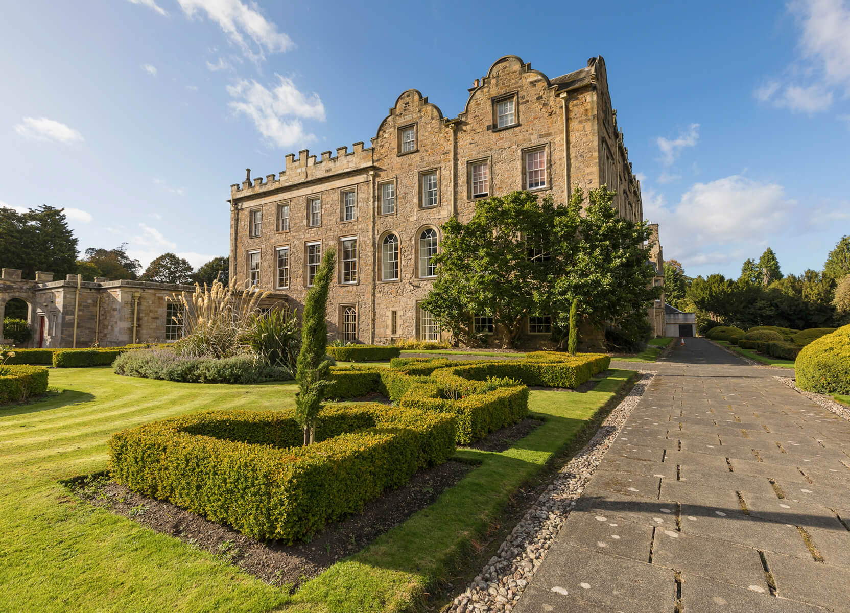 19th Century Italian Gardens at Newbattle Abbey, ideal for upscale events and weddings.