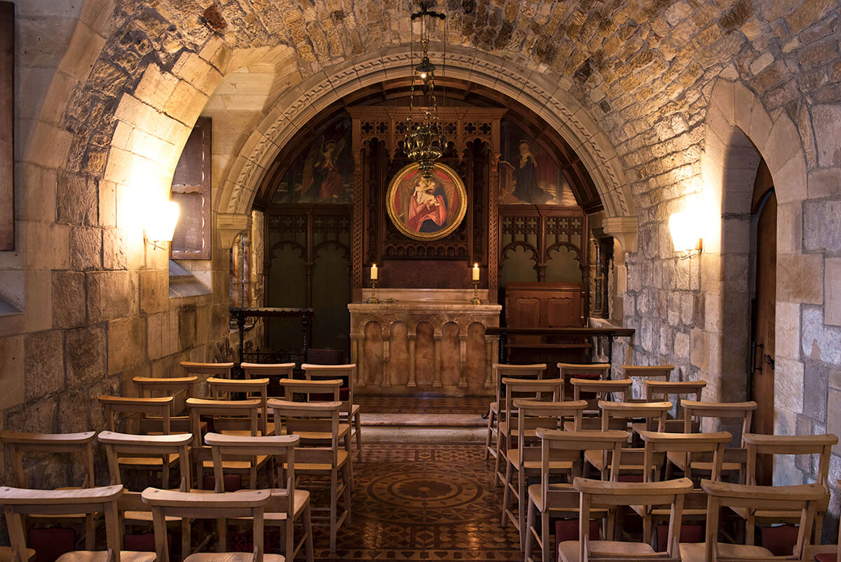 Crypt in Newbattle Abbey, stone architecture, ideal for intimate weddings and events.